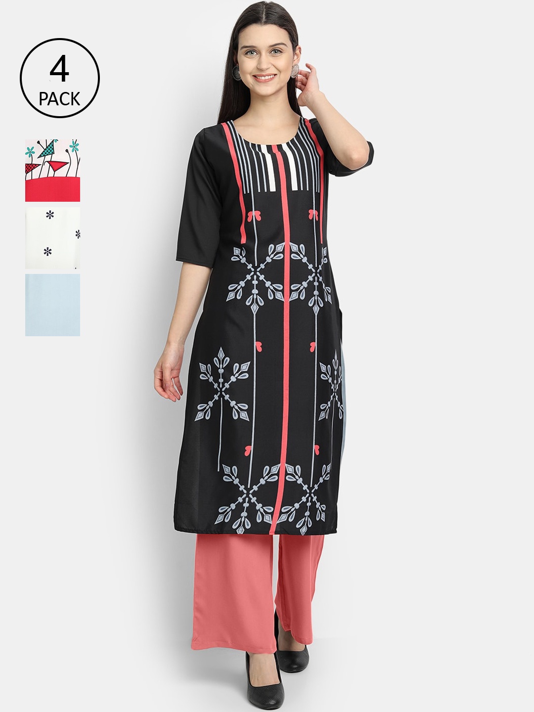 

1 Stop Fashion Women Pack of 4 Digital Print Straight Kurtas, Multi