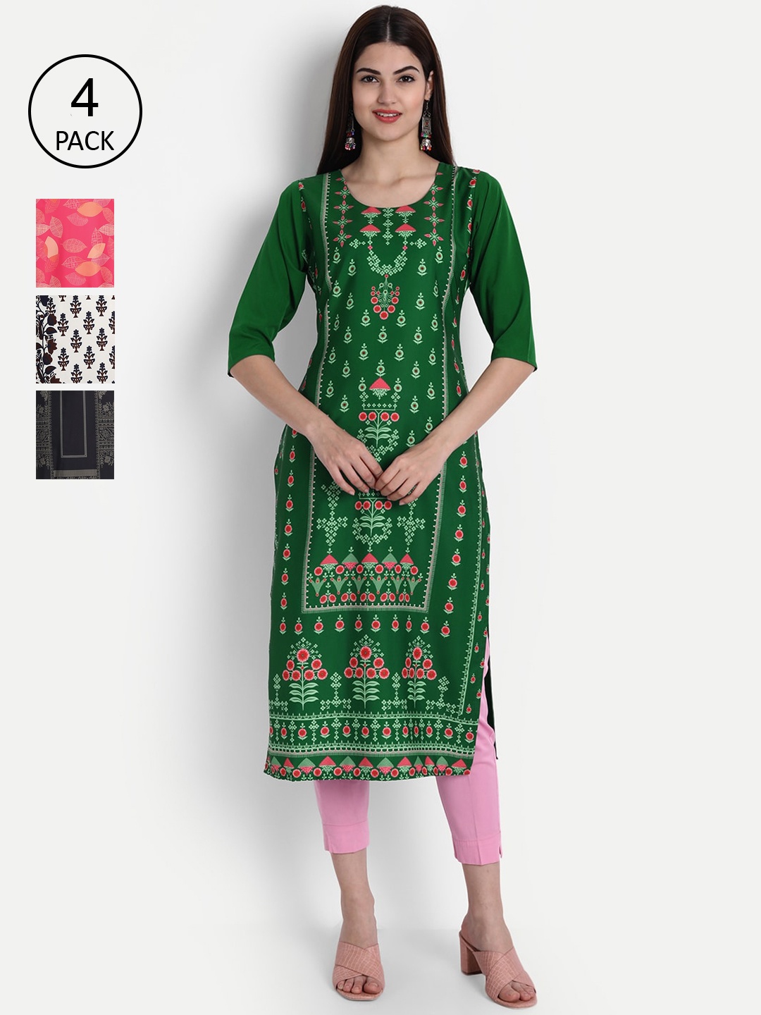 

1 Stop Fashion Women Pack of 4 Digital Print Straight Kurtas, Multi