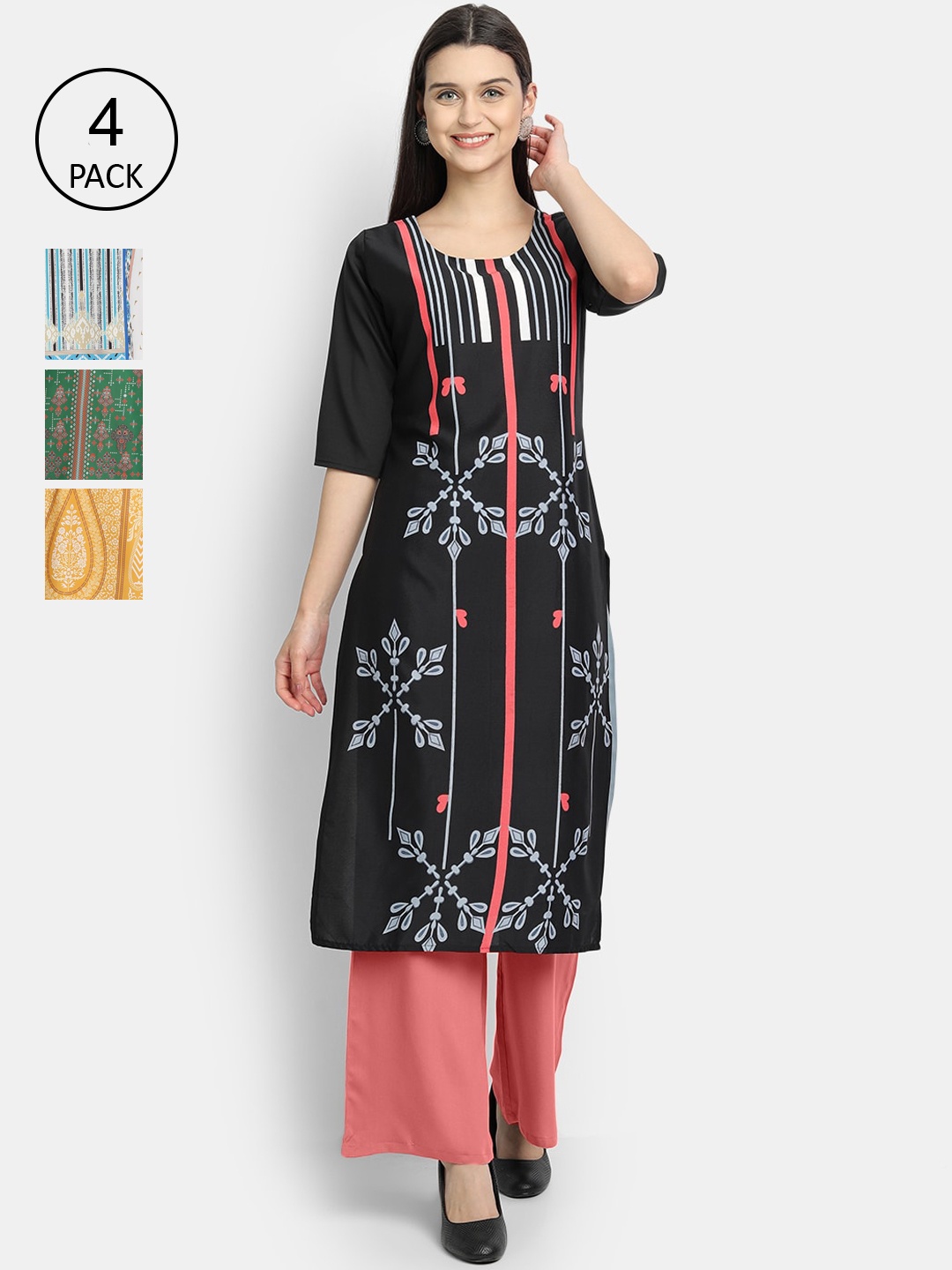 

1 Stop Fashion Women Pack of 4 Digital Print Straight Kurtas, Multi