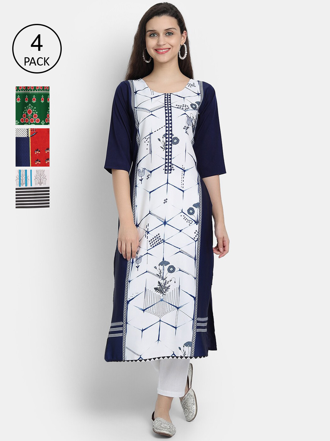 

1 Stop Fashion Women Pack of 4 Digital Print Straight Kurtas, Multi