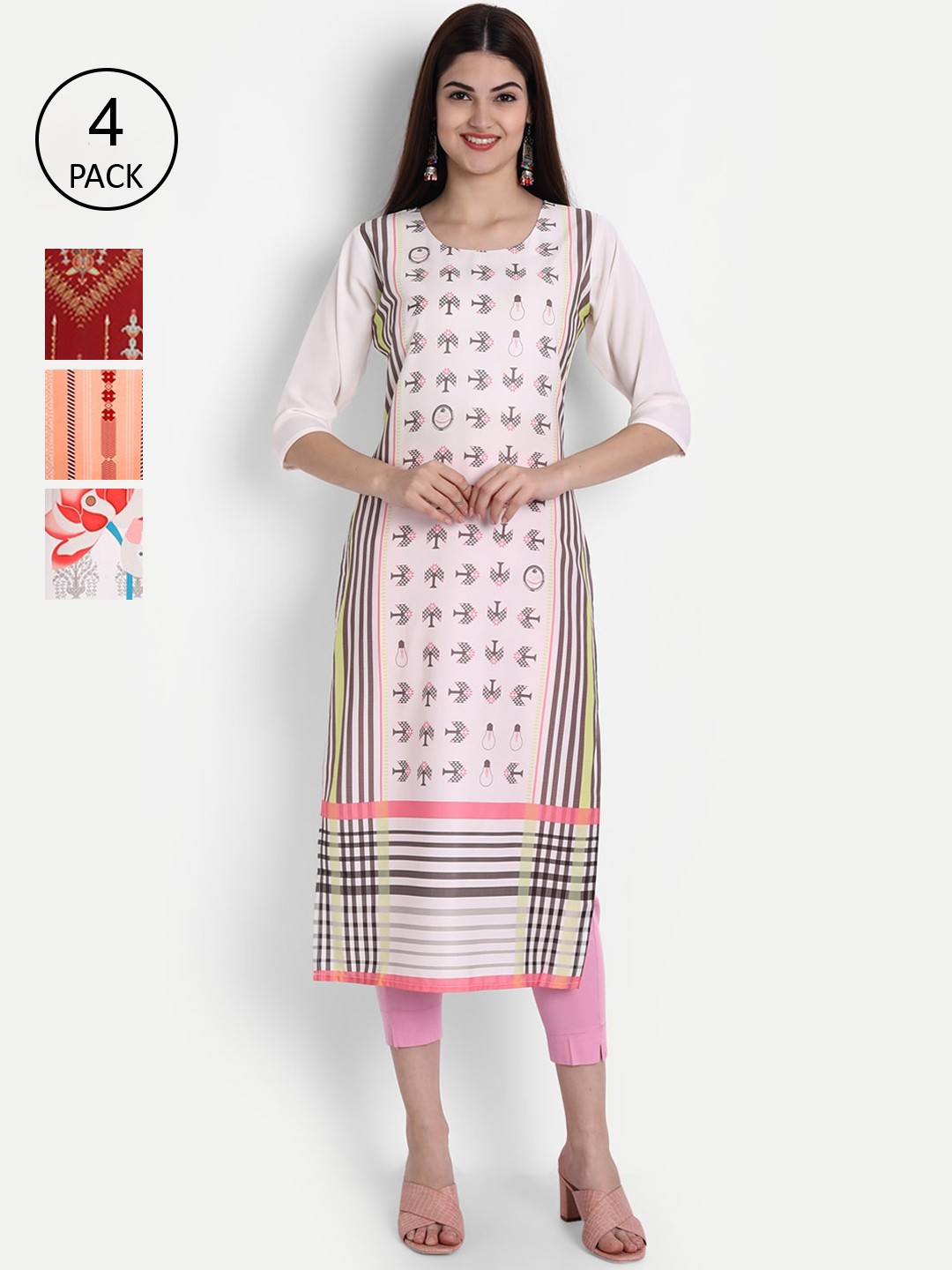 

1 Stop Fashion Women Pack of 4 Digital Print Straight Kurtas, Multi