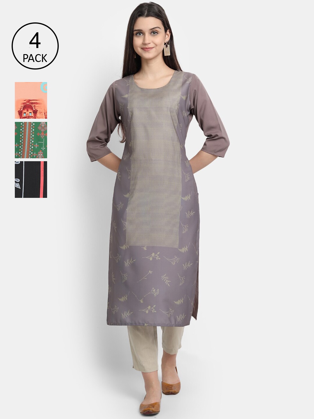 

1 Stop Fashion Women Pack of 4 Digital Print Straight Kurtas, Multi