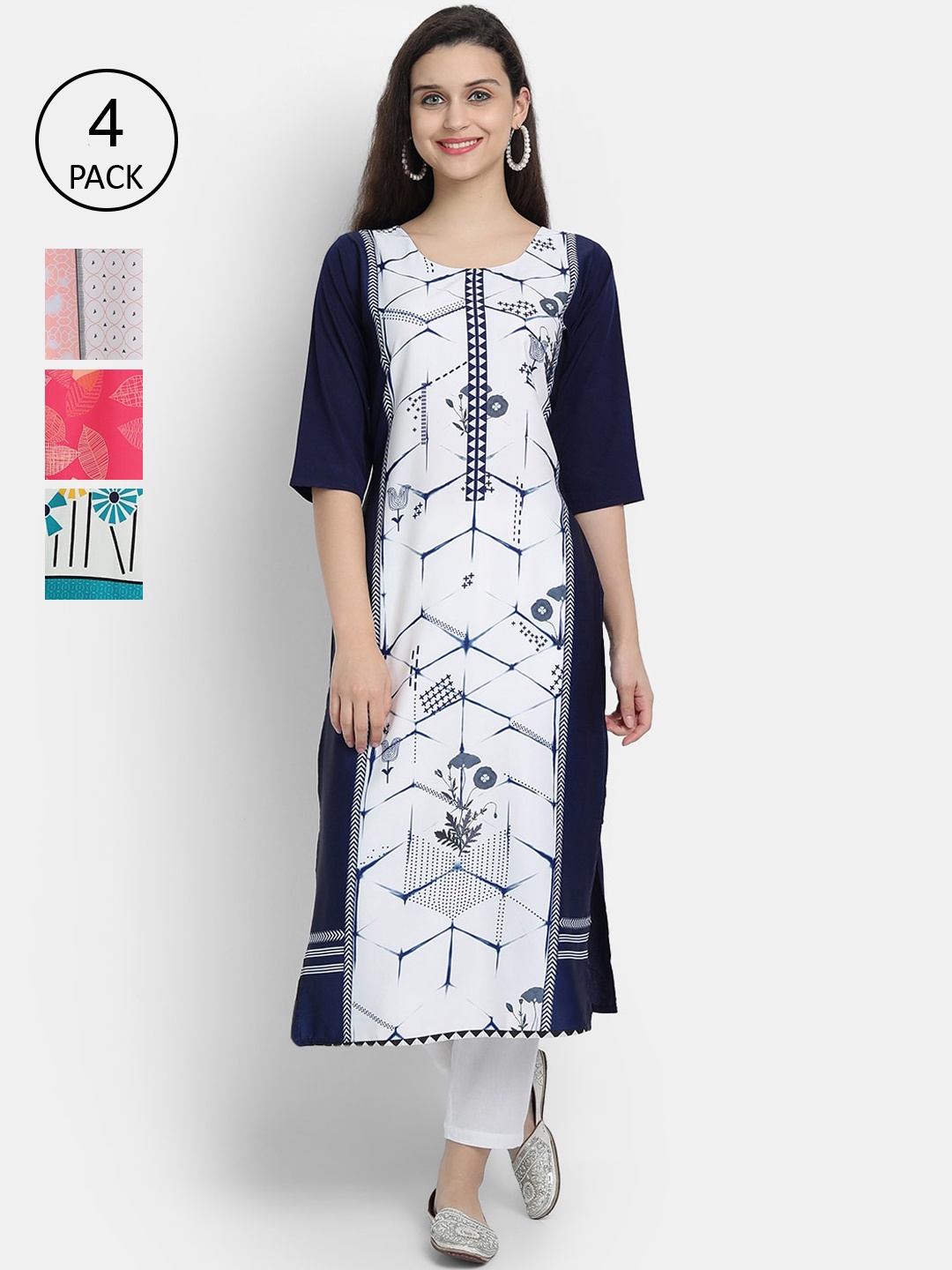 

1 Stop Fashion Women Pack of 4 Digital Print Straight Kurtas, Multi