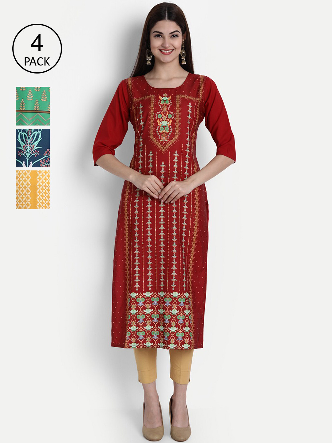 

1 Stop Fashion Women Pack of 4 Digital Print Straight Kurtas, Multi