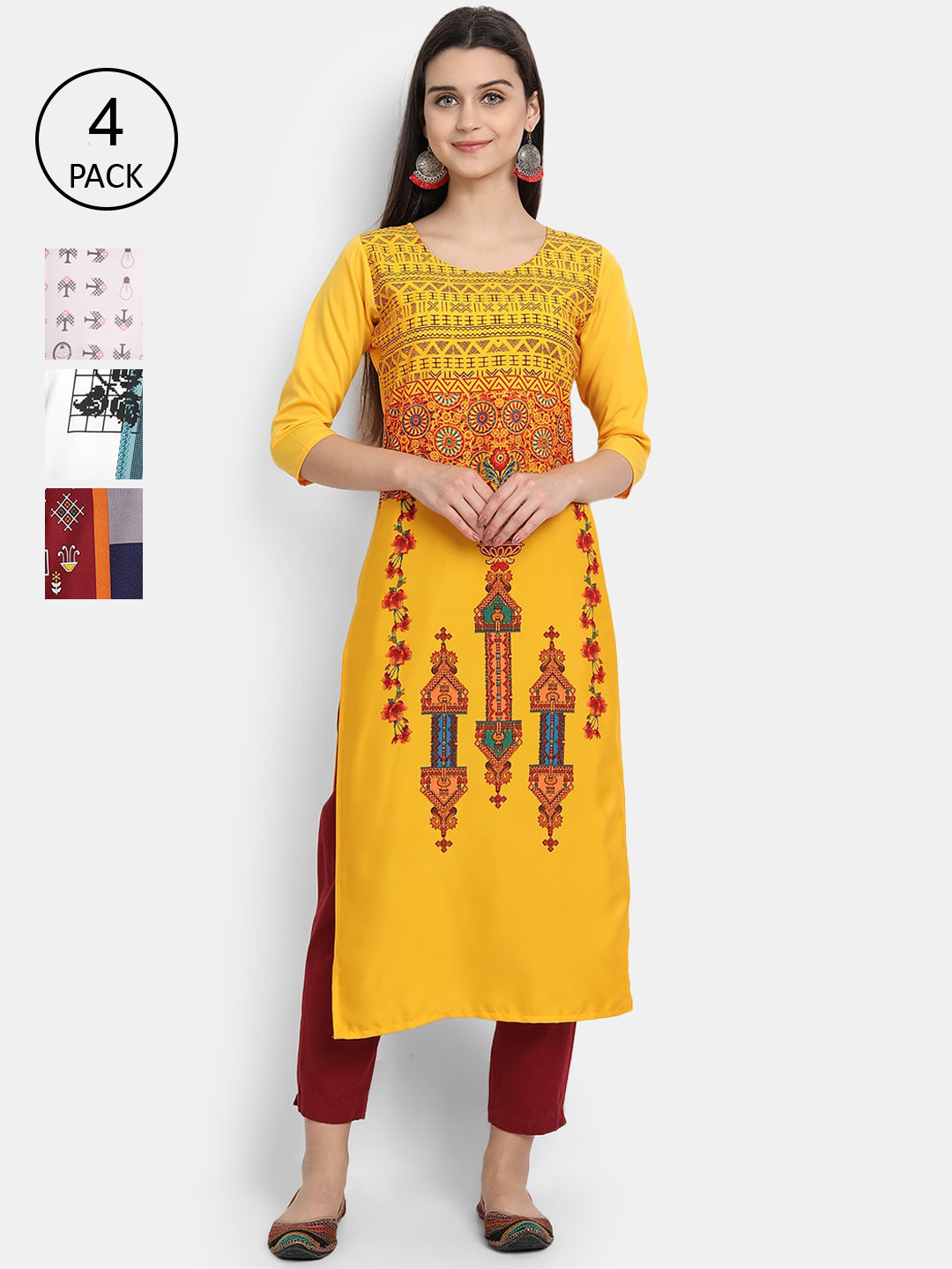 

1 Stop Fashion Women Pack of 4 Digital Print Straight Kurtas, Multi