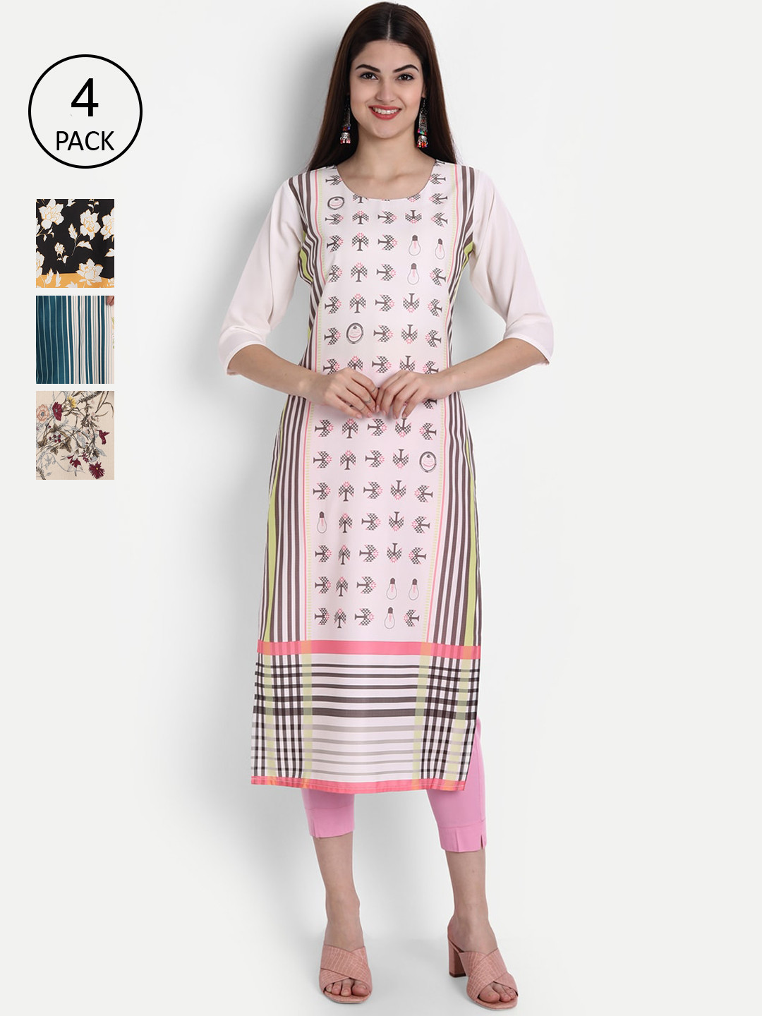 

1 Stop Fashion Women Multicoloured Floral Printed Crepe Kurta, Multi