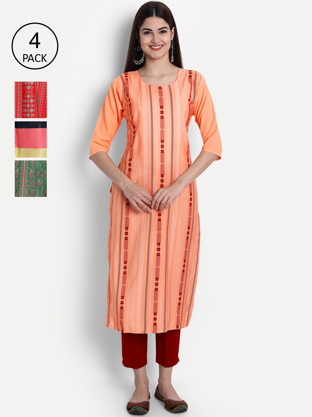 

1 Stop Fashion Women Pack of 4 Digital Print Straight Kurtas, Multi