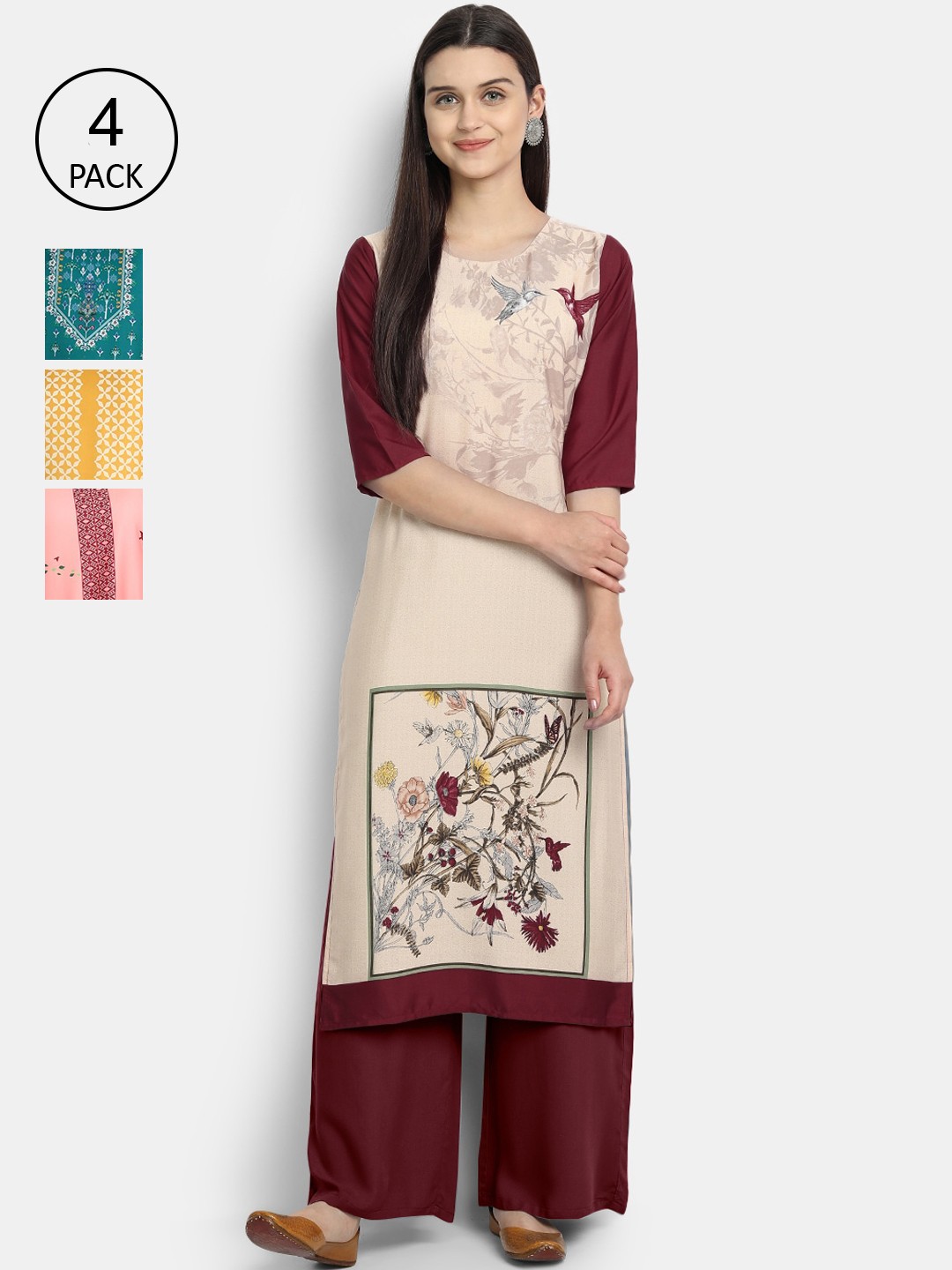 

1 Stop Fashion Women Pack of 4 Digital Print Straight Kurtas, Multi
