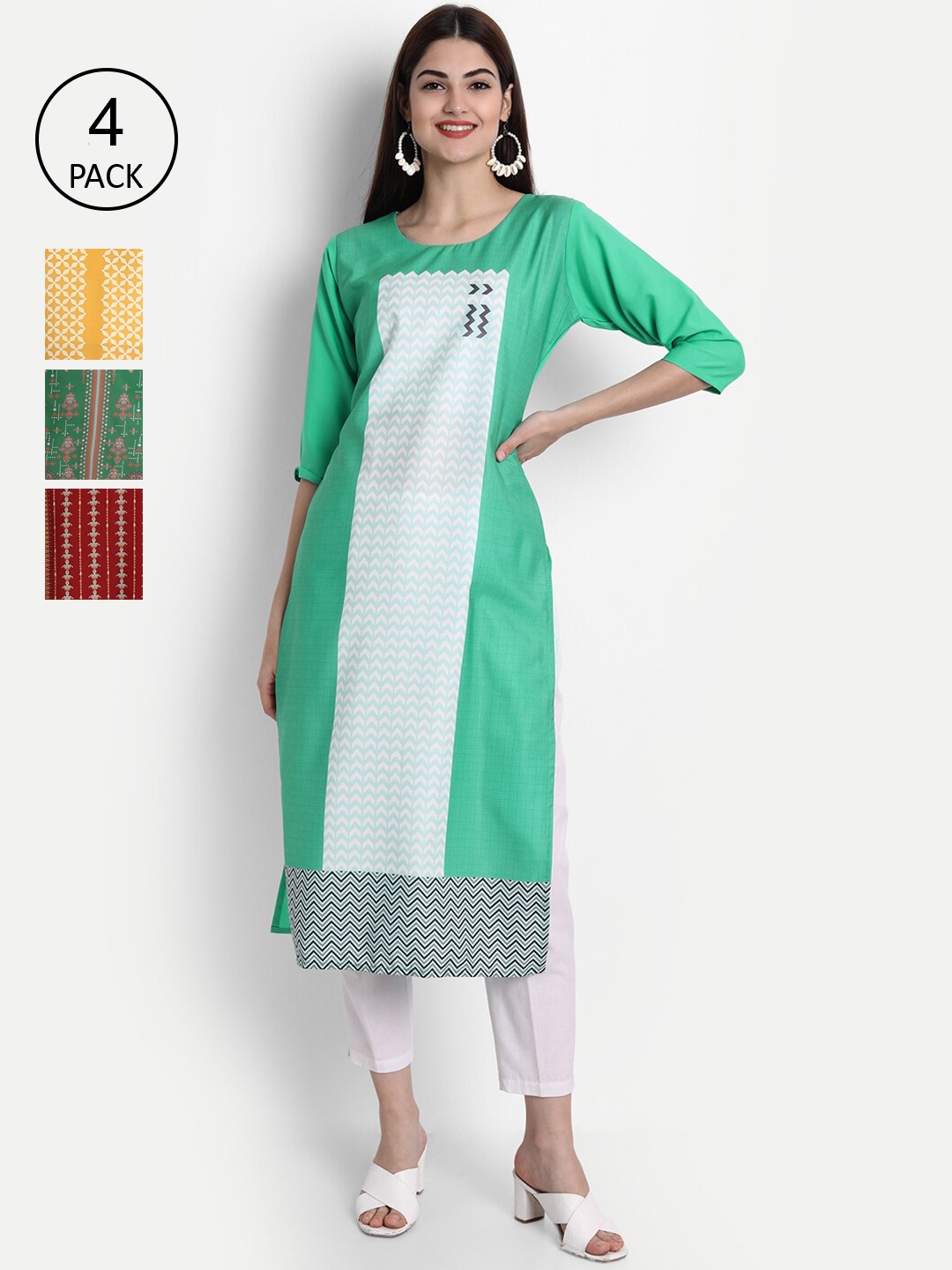 

1 Stop Fashion Women Pack of 4 Digital Print Straight Kurtas, Multi