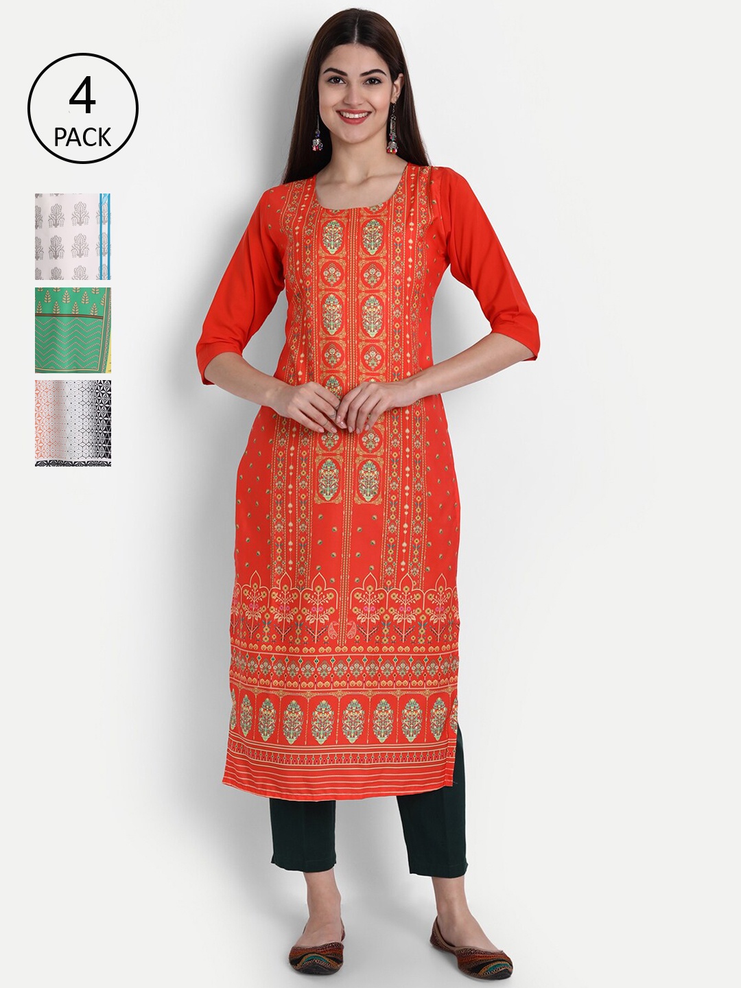 

1 Stop Fashion Women Pack of 4 Digital Print Straight Kurtas, Multi