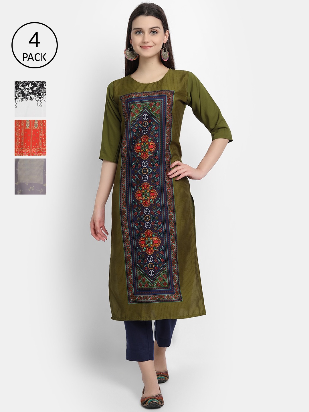 

1 Stop Fashion Women Pack of 4 Digital Print Straight Kurtas, Multi