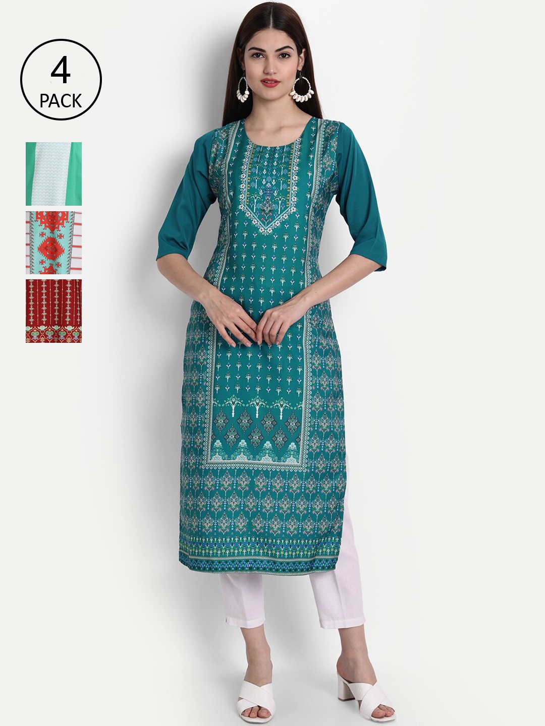 

1 Stop Fashion Women Pack of 4 Digital Print Straight Kurtas, Multi