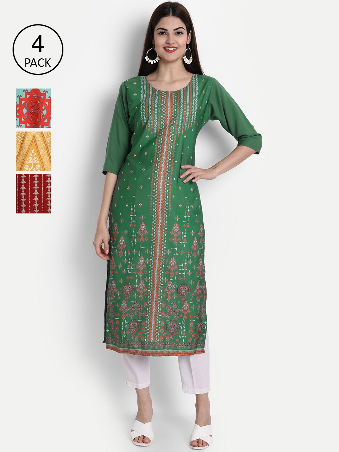

1 Stop Fashion Women Pack of 4 Digital Print Straight Kurtas, Multi