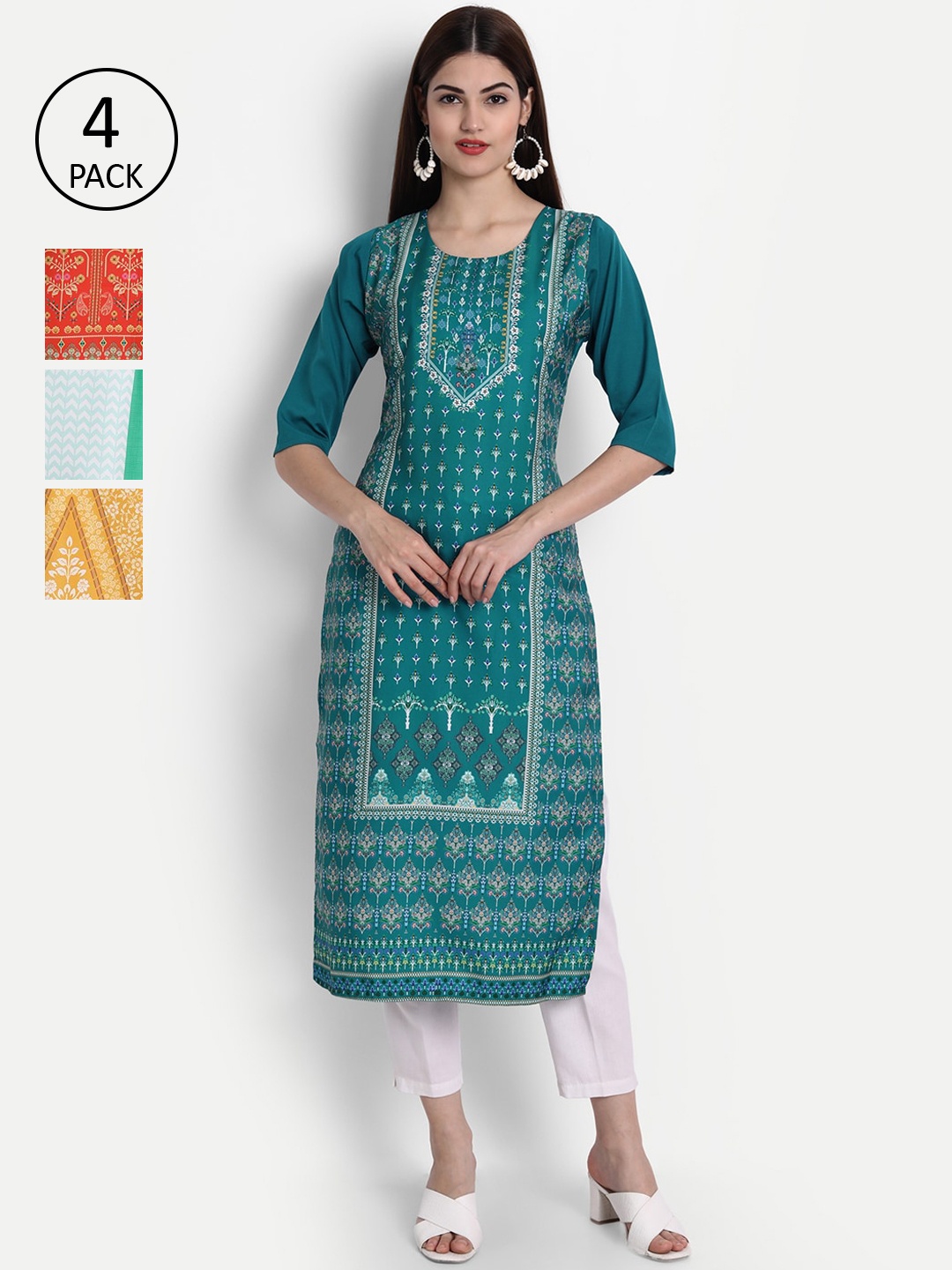 

1 Stop Fashion Women Pack of 4 Digital Print Straight Kurtas, Multi