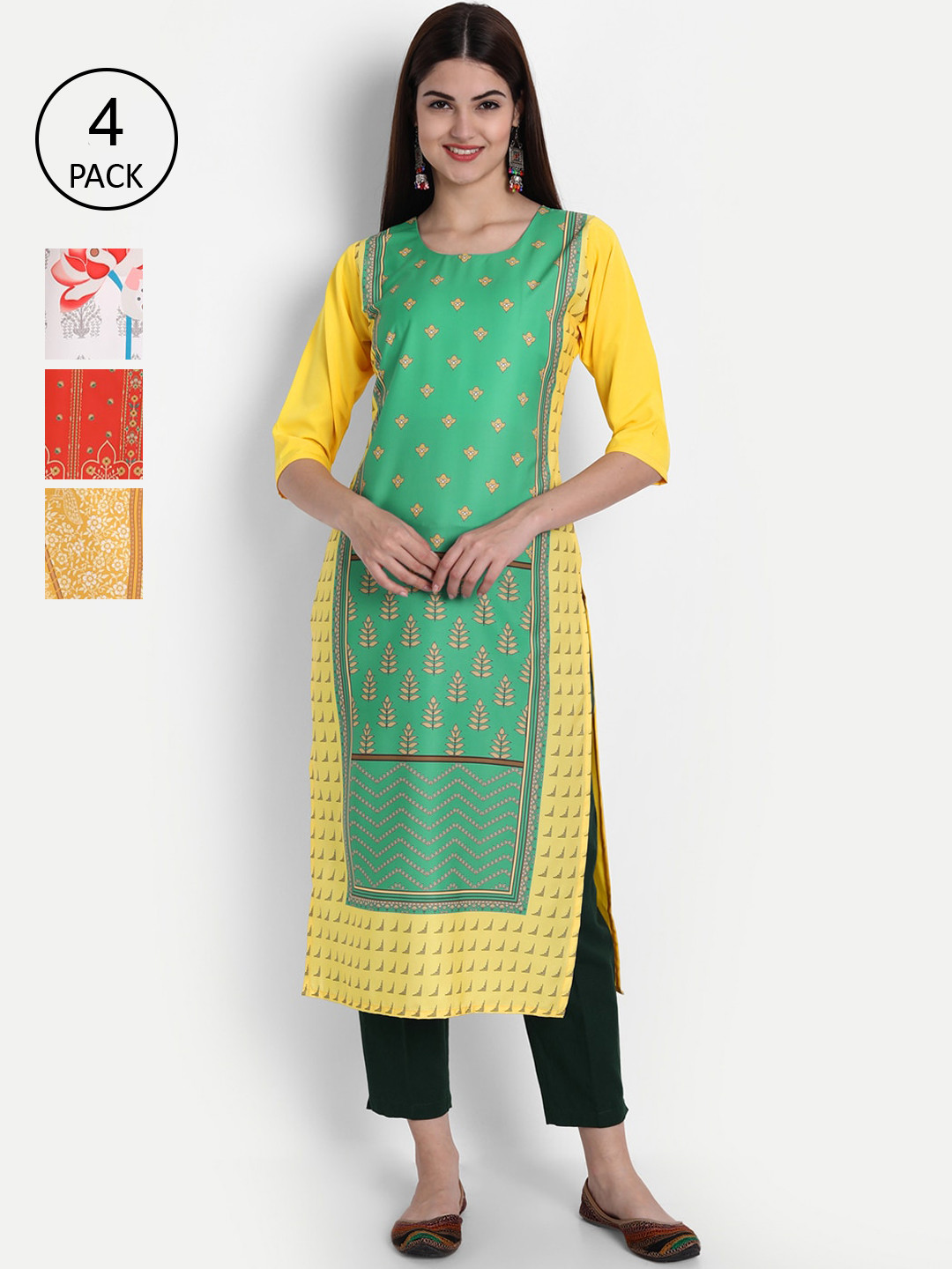 

1 Stop Fashion Women Pack of 4 Digital Print Straight Kurtas, Multi