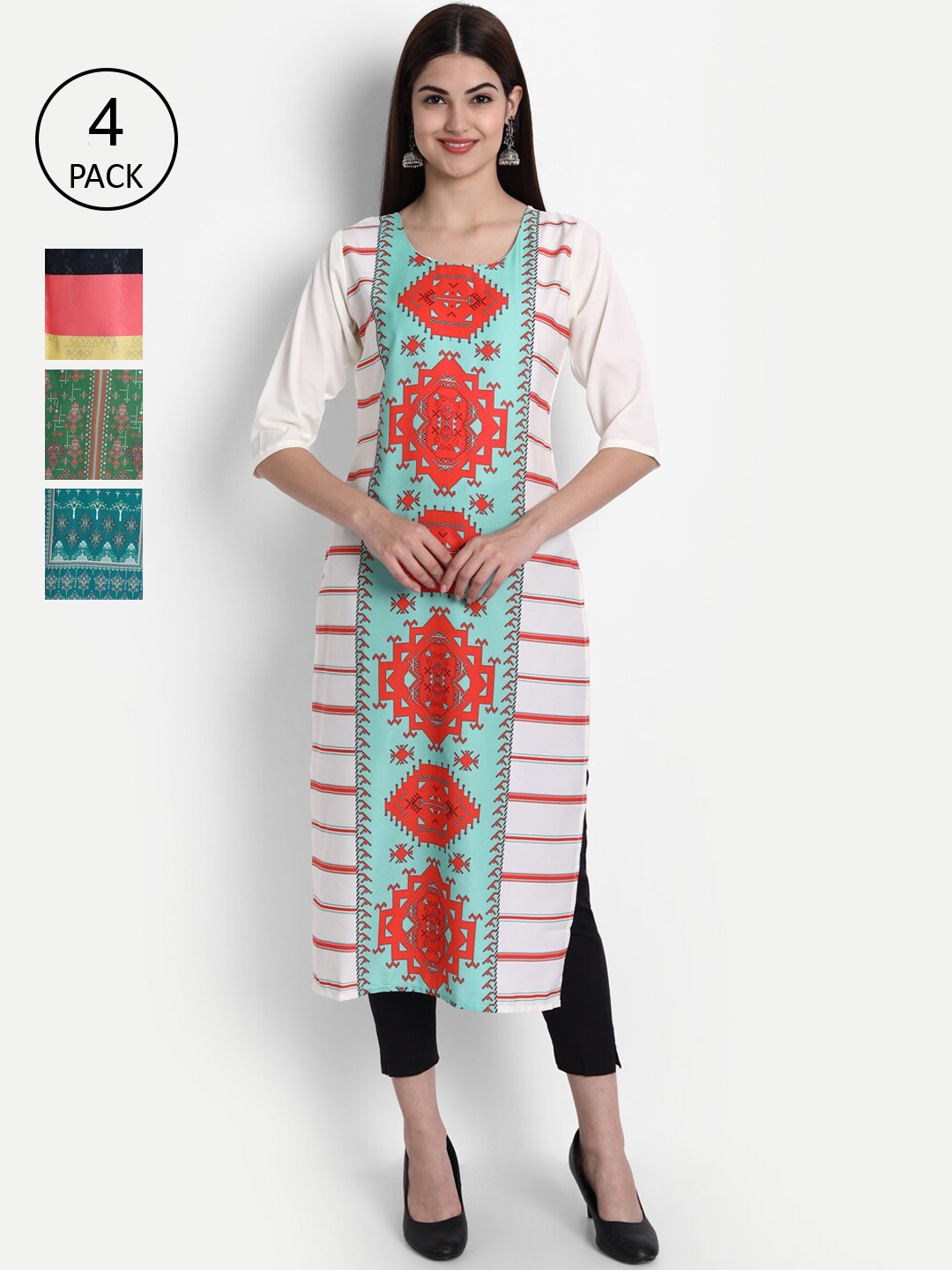 

1 Stop Fashion Women Pack of 4 Digital Print Straight Kurtas, Multi