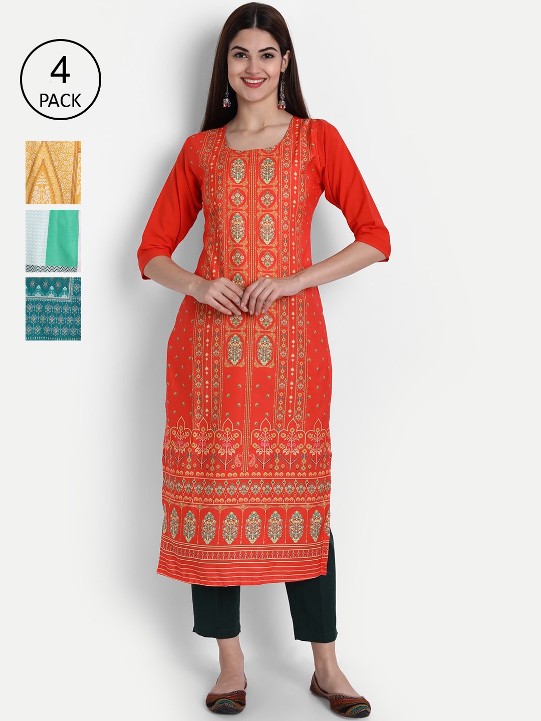 

1 Stop Fashion Women Pack of 4 Digital Print Straight Kurtas, Multi
