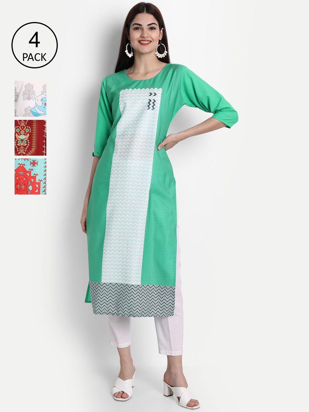 

1 Stop Fashion Women Pack of 4 Digital Print Straight Kurtas, Multi