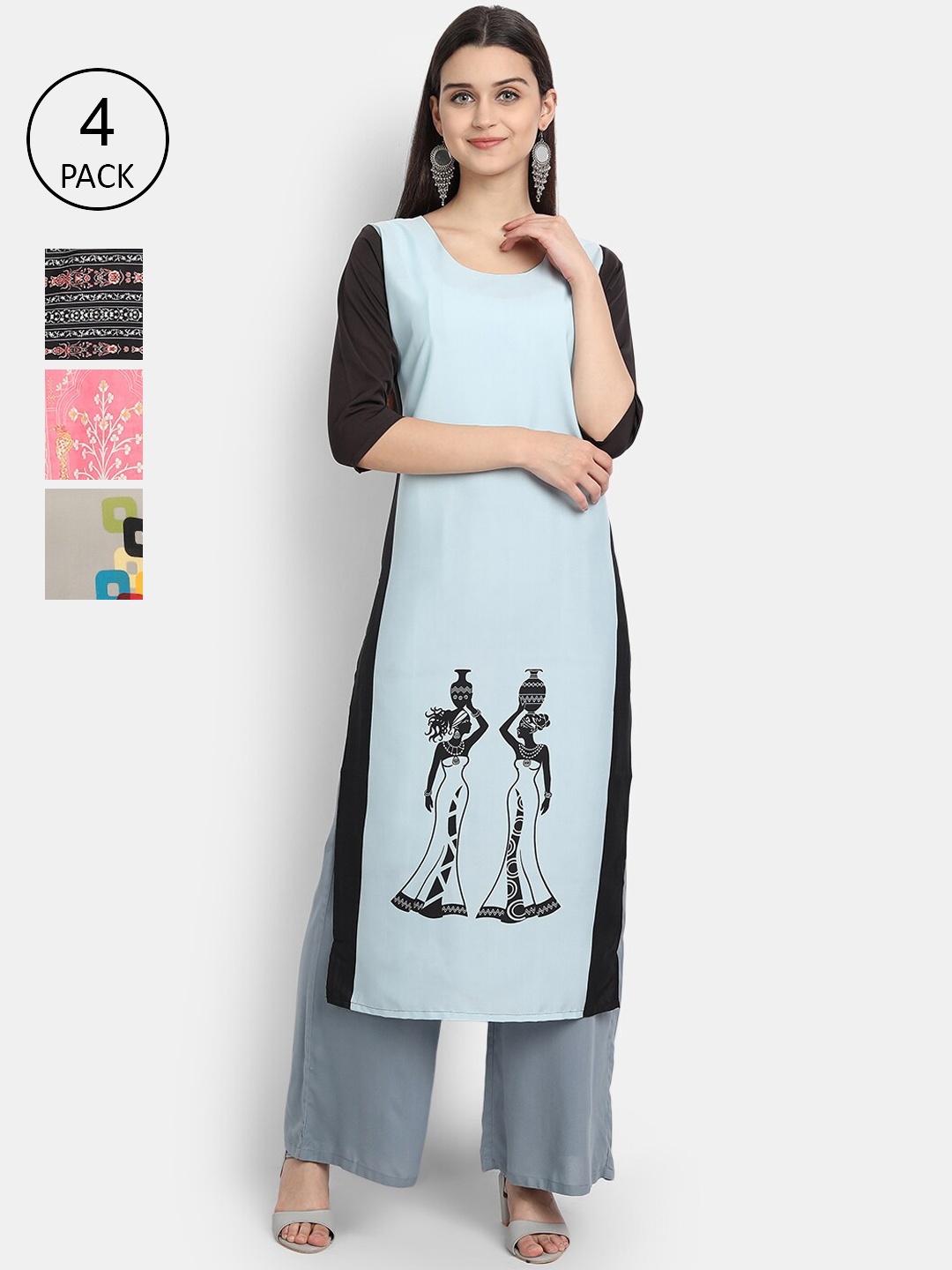 

1 Stop Fashion Women Pack of 4 Digital Print Straight Kurtas, Multi