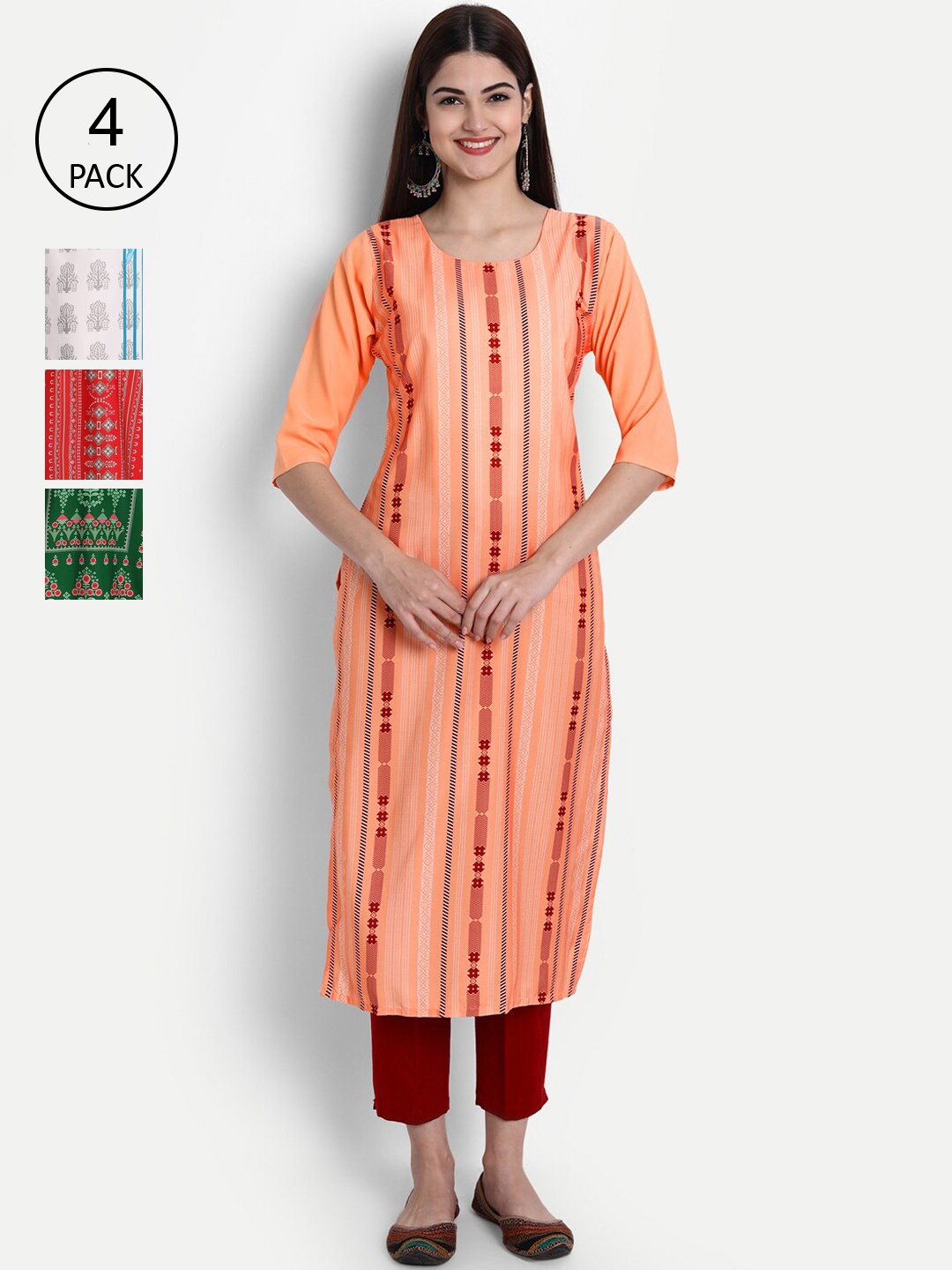 

1 Stop Fashion Women Pack of 4 Digital Print Straight Kurtas, Multi