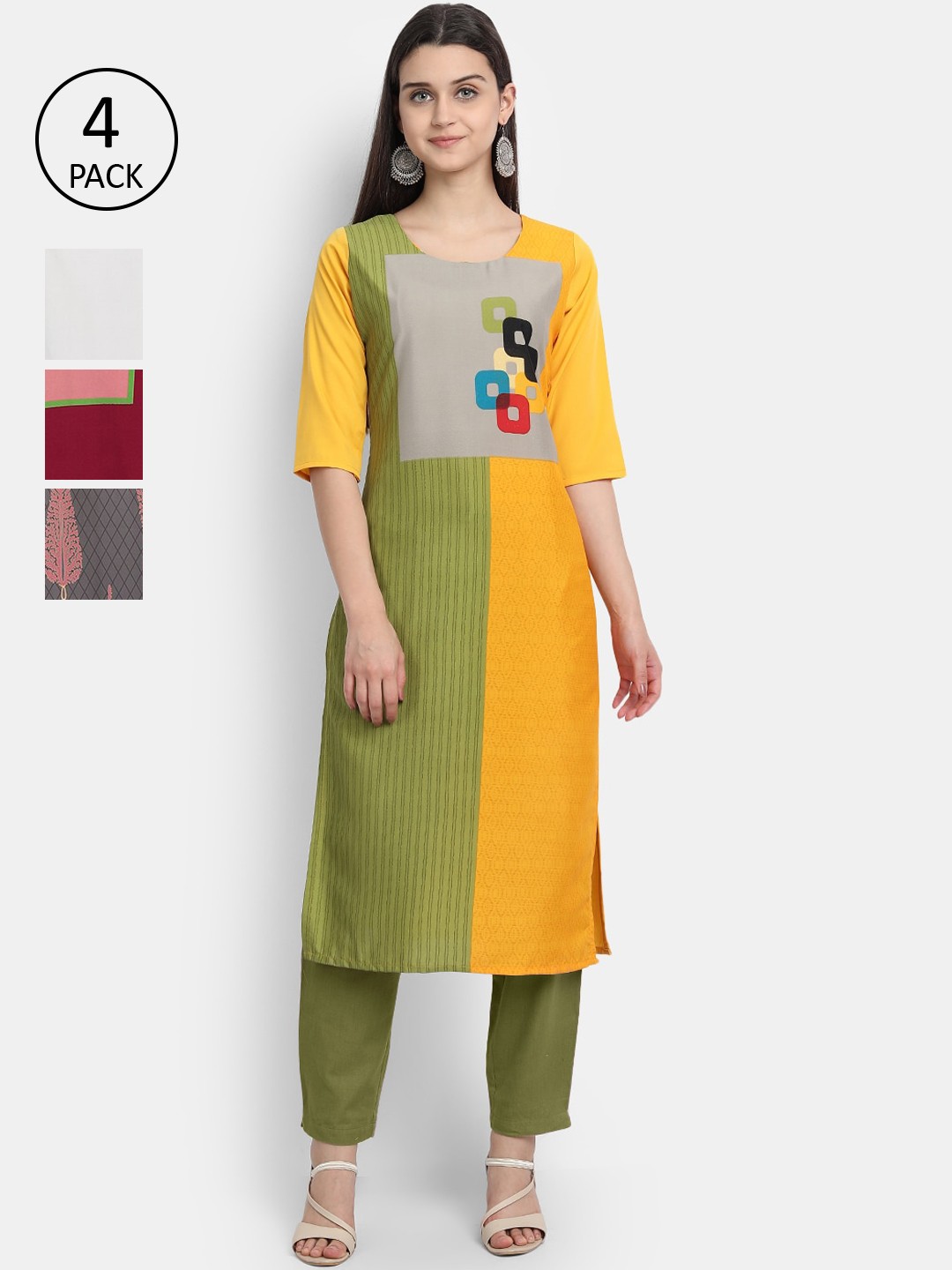 

1 Stop Fashion Women Pack of 4 Digital Print Straight Kurtas, Multi