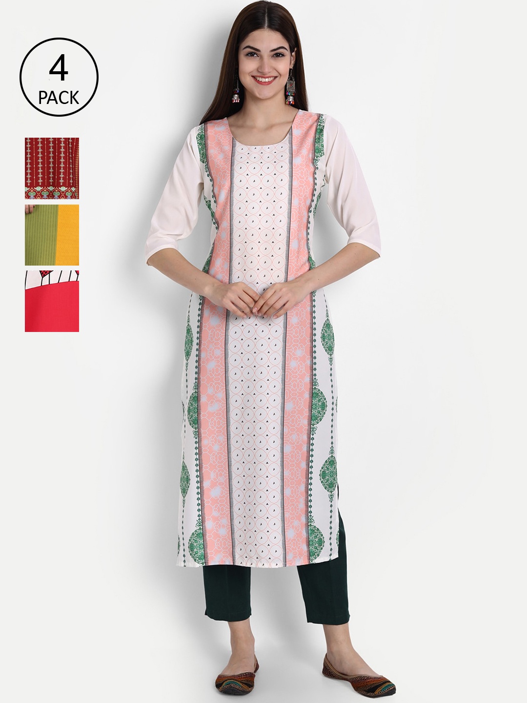 

1 Stop Fashion Women Pack of 4 Digital Print Straight Kurtas, Multi