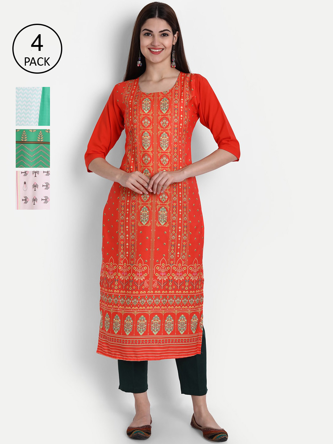 

1 Stop Fashion Pack Of 4 Printed Straight Kurta, Multi