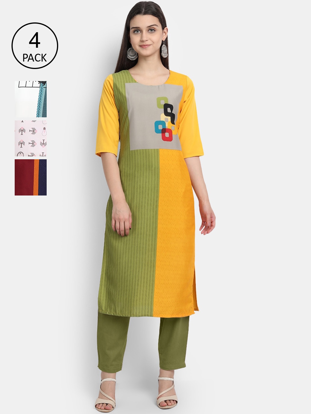 

1 Stop Fashion Women Pack Of 4 Printed Straight Kurta, Multi