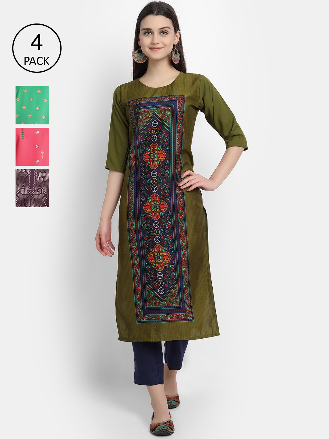 

1 Stop Fashion Women Pack of 4 Digital Print Straight Kurtas, Multi