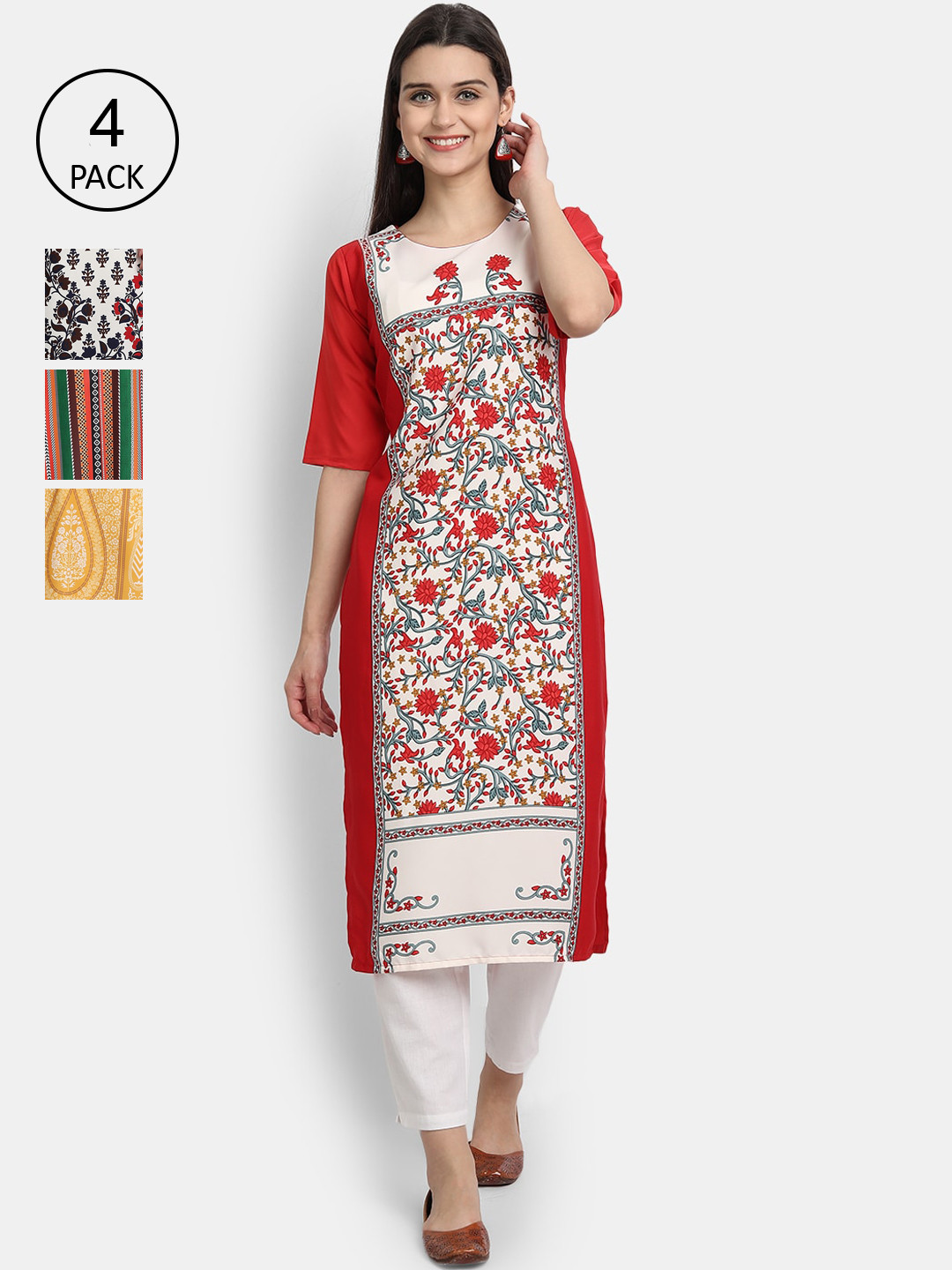 

1 Stop Fashion Pack Of 4 Printed Straight Kurta, Multi