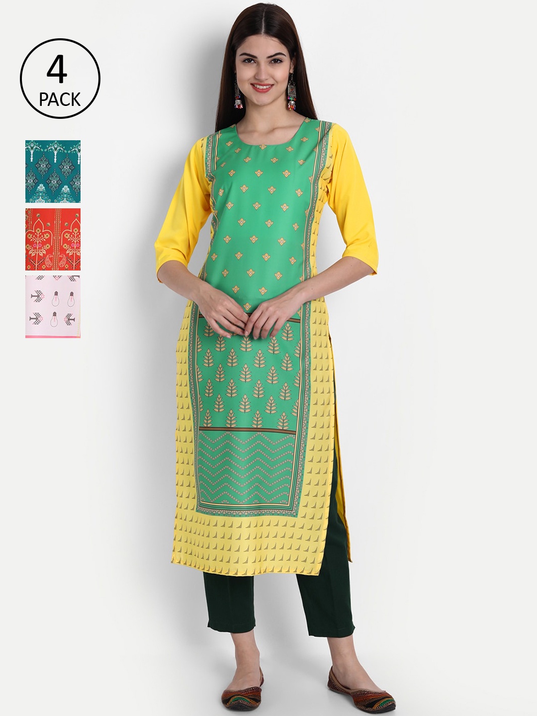

1 Stop Fashion Women Pack of 4 Digital Print Straight Kurtas, Multi