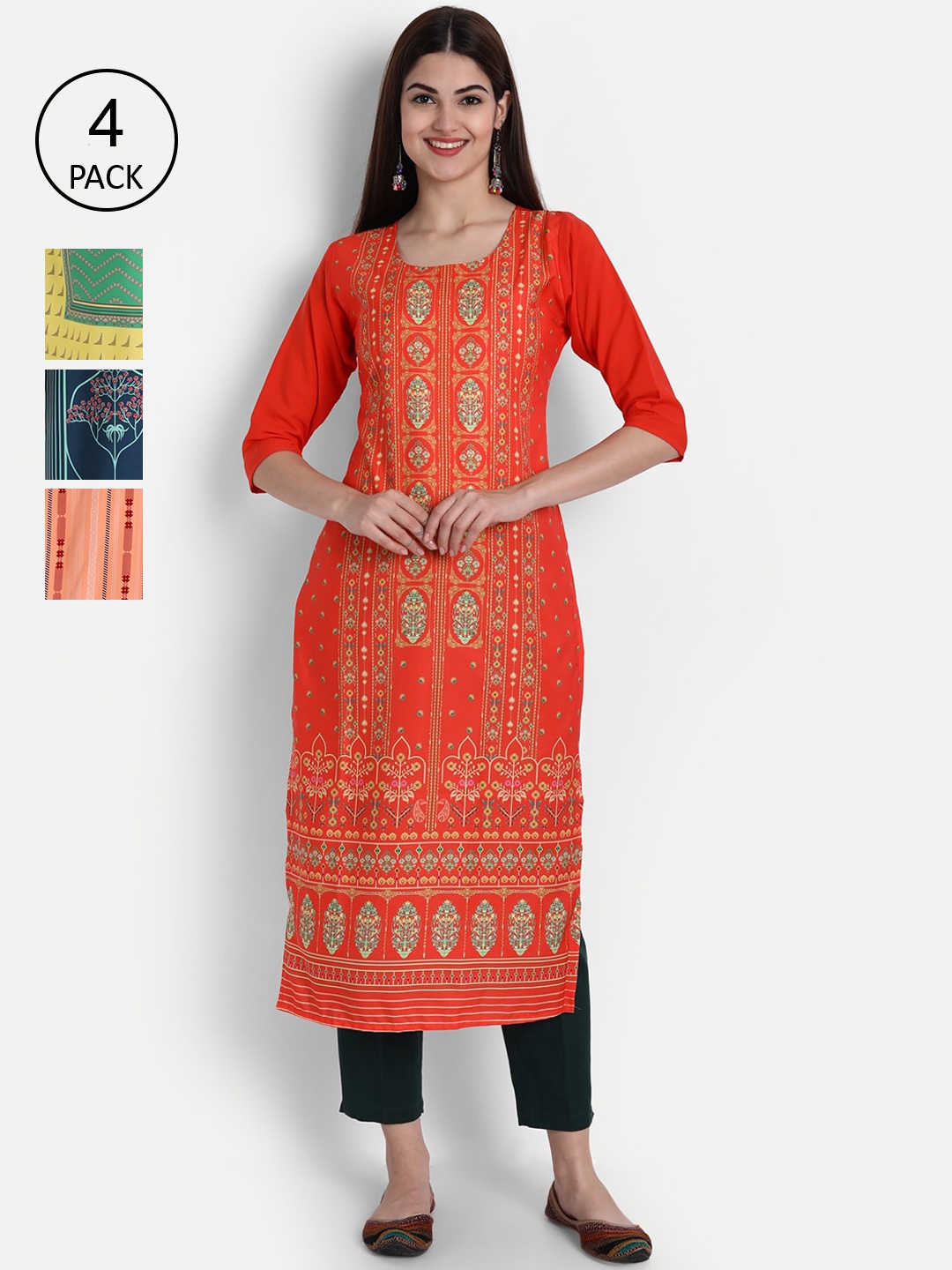 

1 Stop Fashion Women Pack of 4 Digital Print Straight Kurtas, Multi
