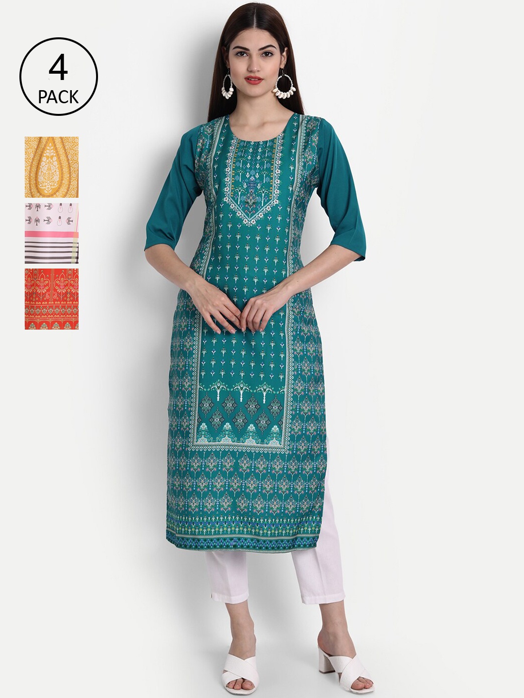 

1 Stop Fashion Women Pack of 4 Digital Print Straight Kurtas, Multi