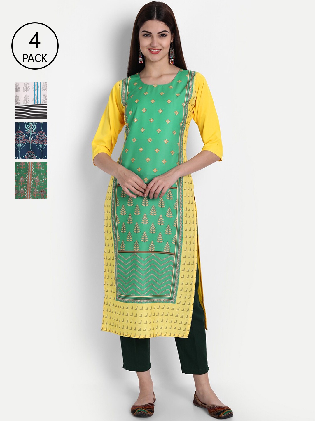 

1 Stop Fashion Women Pack of 4 Digital Print Straight Kurtas, Multi