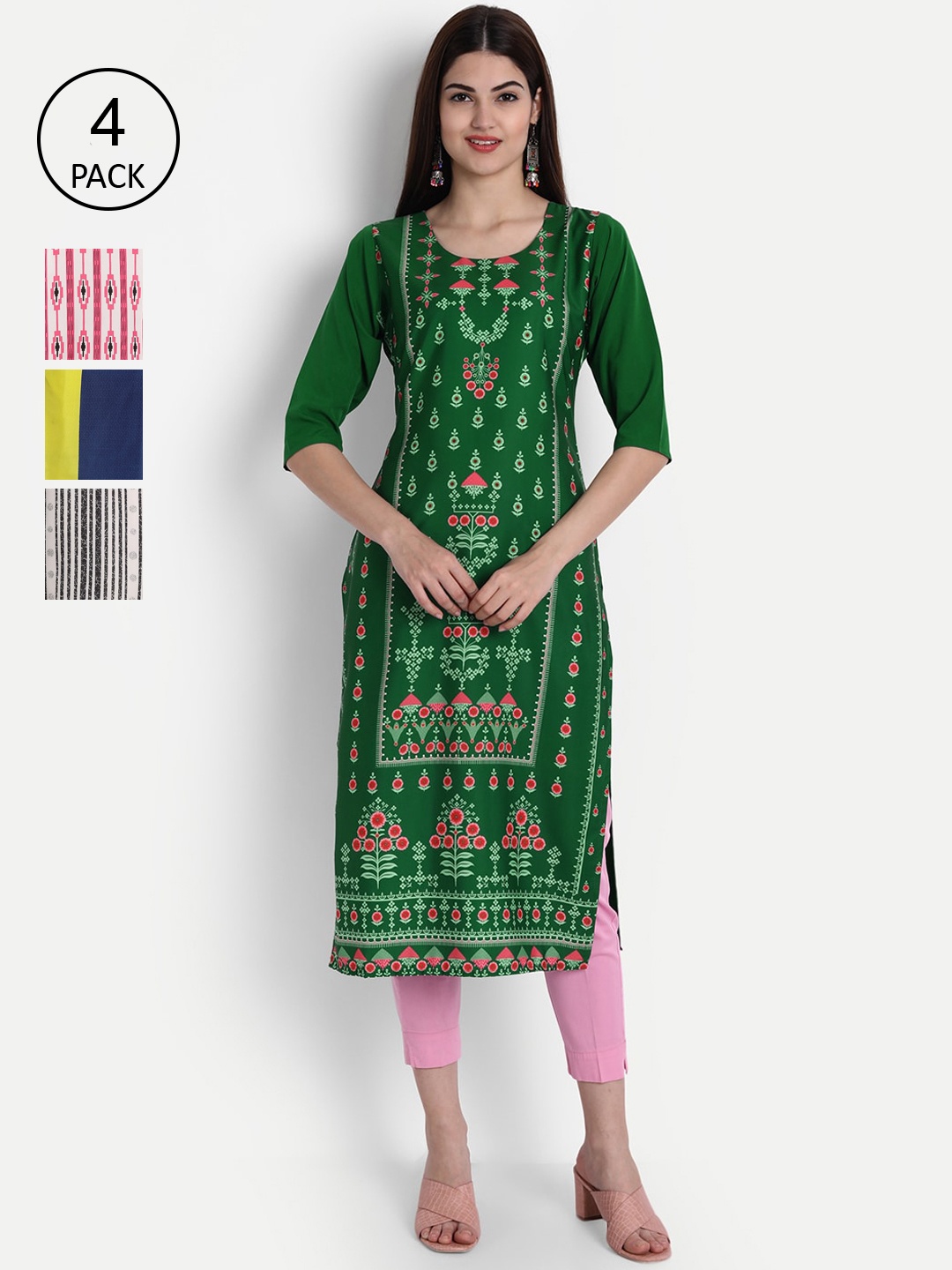 

1 Stop Fashion Women Multicoloured Colourblocked Patchwork Crepe Kurta, Multi