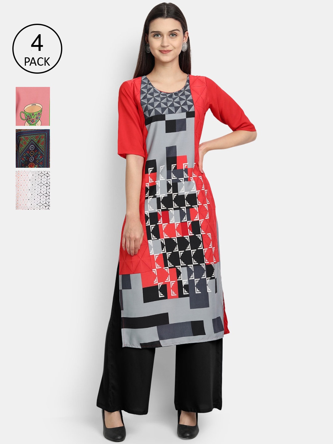 

1 Stop Fashion Women Pack of 4 Digital Print Straight Kurtas, Multi