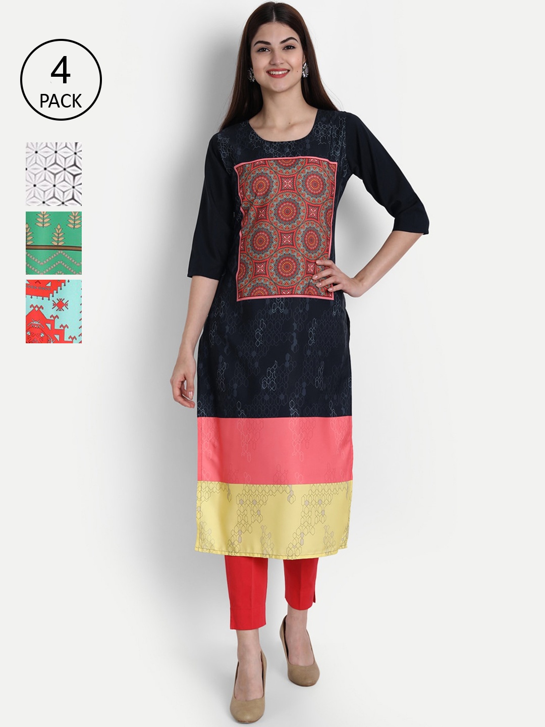 

1 Stop Fashion Women Pack of 4 Digital Print Straight Kurtas, Multi