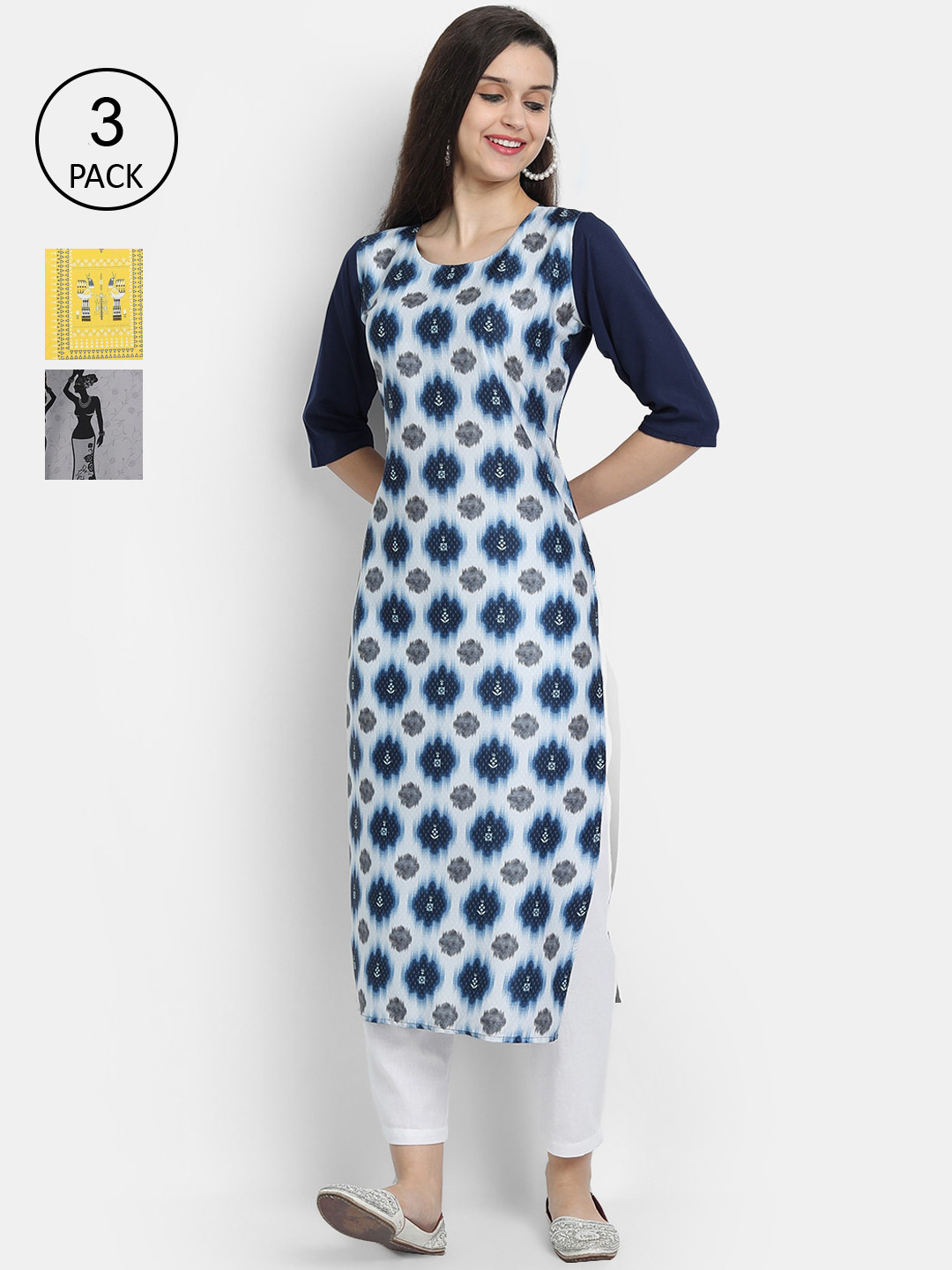 

1 Stop Fashion Women Pack of 4 Digital Print Straight Kurtas, Multi