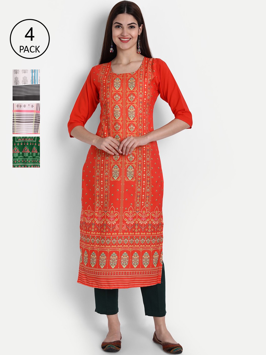 

1 Stop Fashion Women Pack of 4 Digital Print Straight Kurtas, Multi