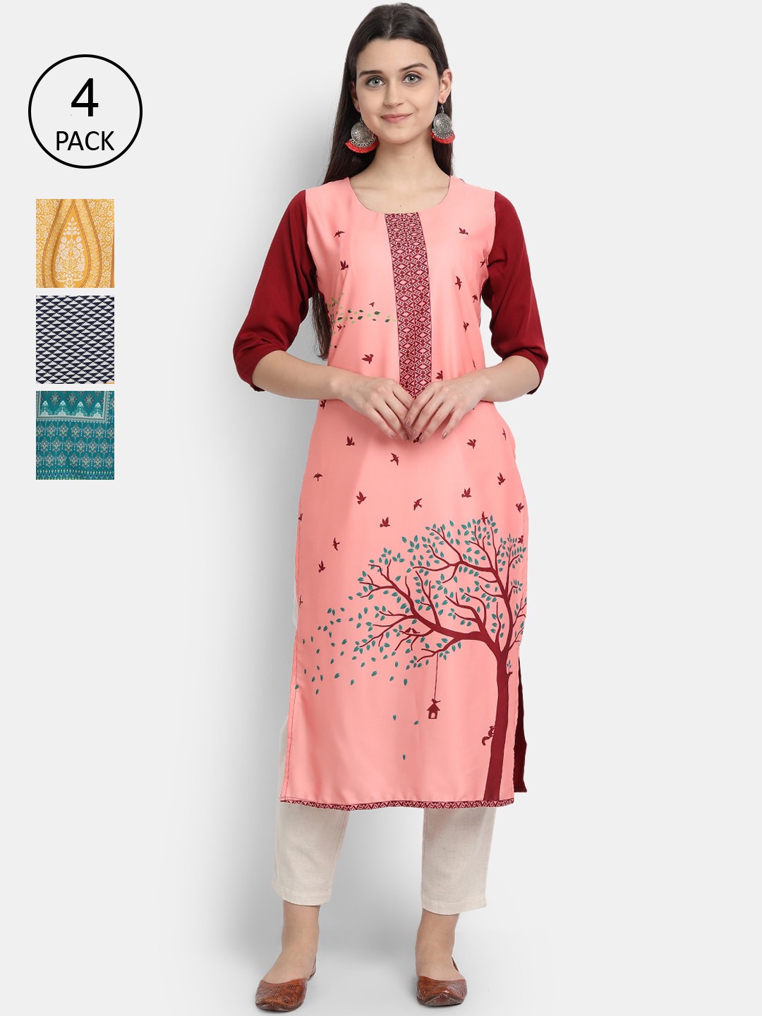 

1 Stop Fashion Women Pack of 4 Digital Print Straight Kurtas, Multi