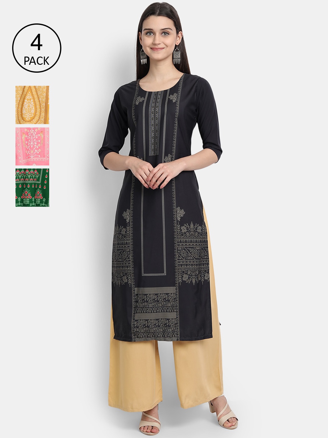 

1 Stop Fashion Women Pack of 4 Digital Print Straight Kurtas, Multi