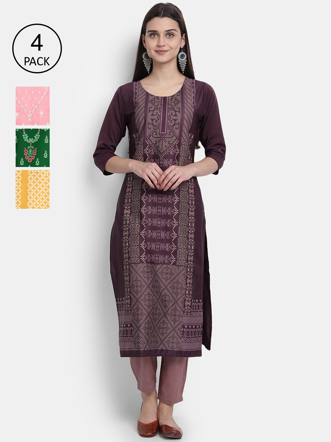 

1 Stop Fashion Women Pack of 4 Digital Print Straight Kurtas, Multi