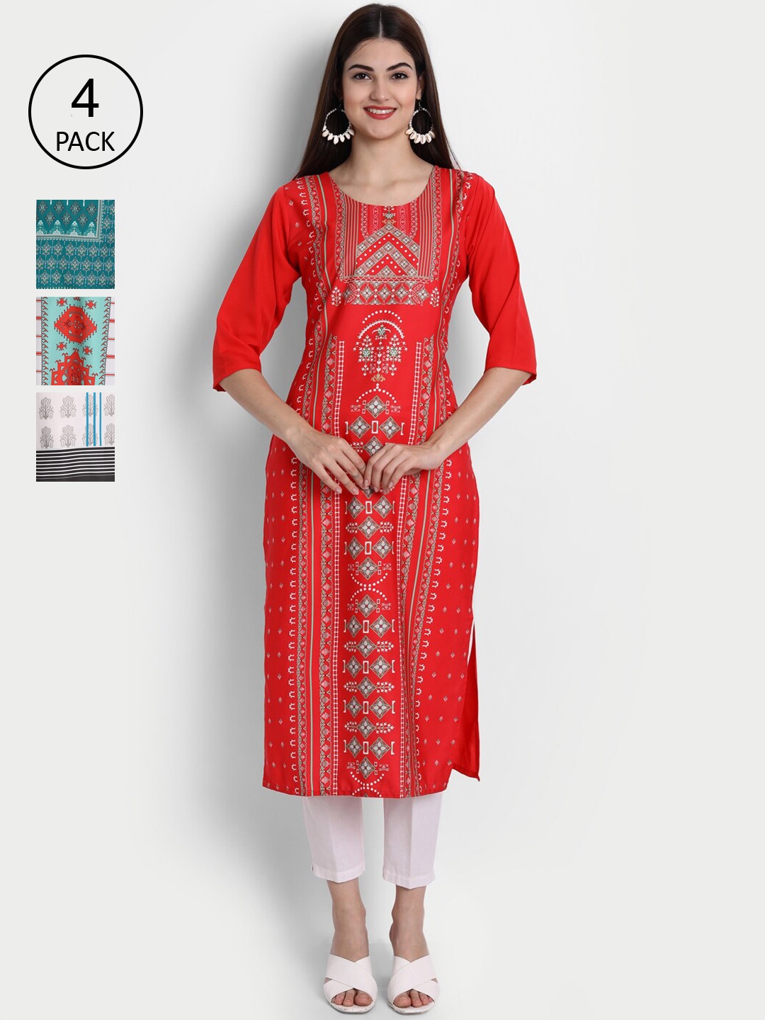 

1 Stop Fashion Women Pack of 4 Digital Print Straight Kurtas, Multi