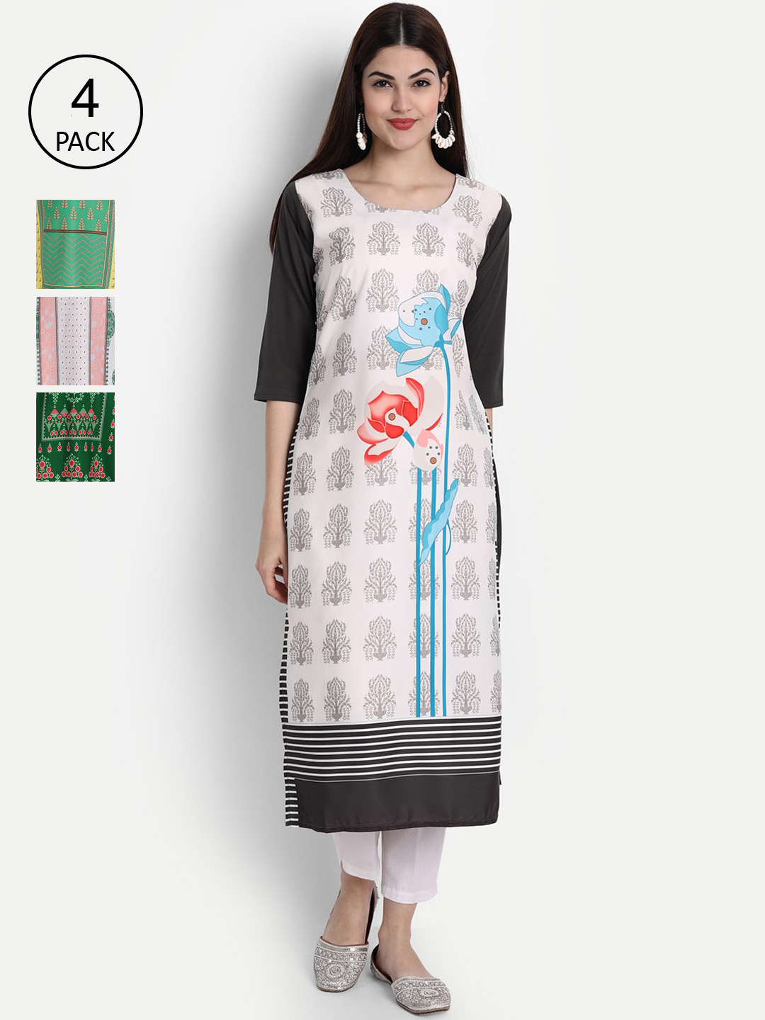 

1 Stop Fashion Women Pack of 4 Digital Print Straight Kurtas, Multi