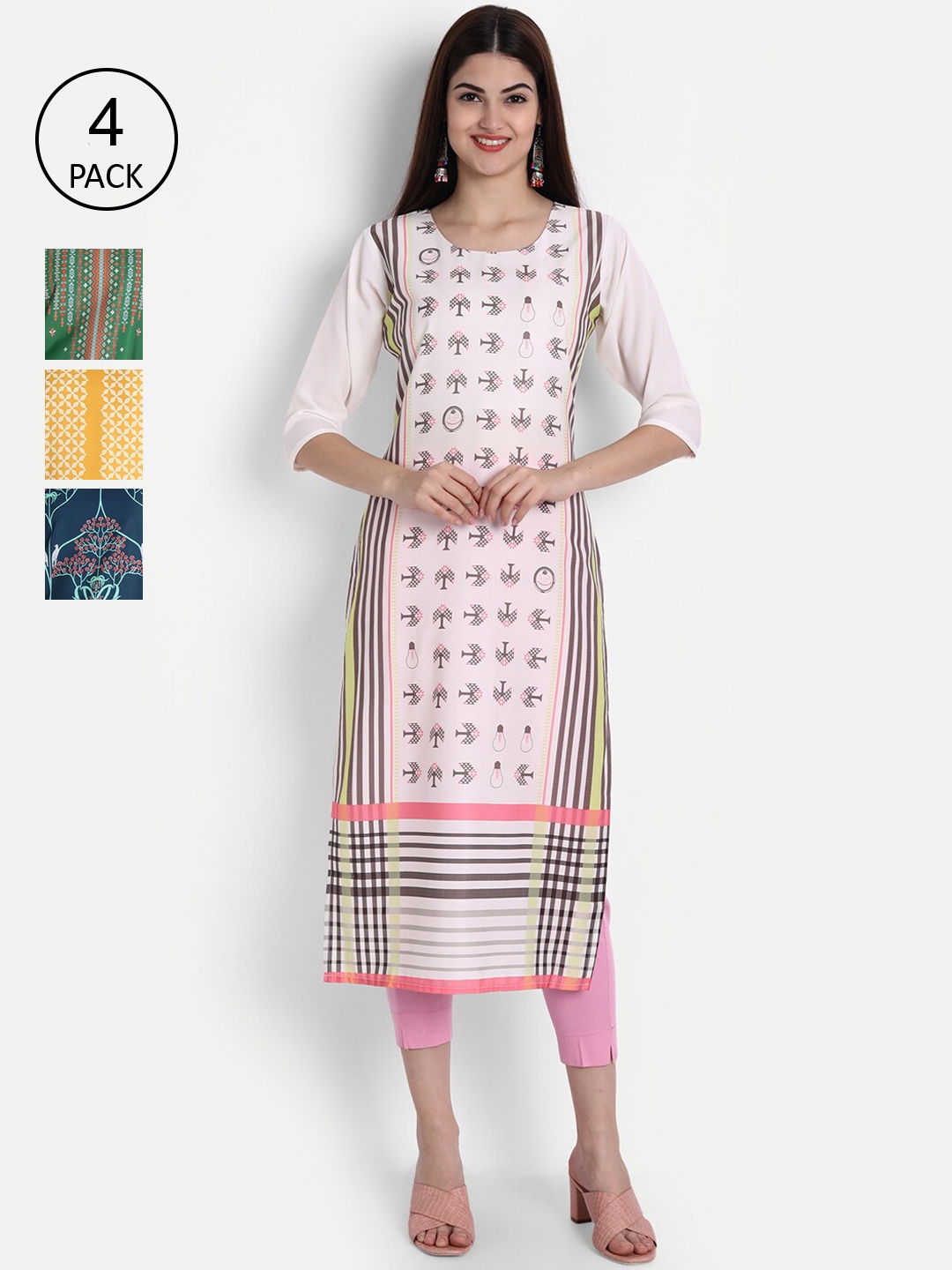 

1 Stop Fashion Women Pack of 4 Digital Print Straight Kurtas, Multi