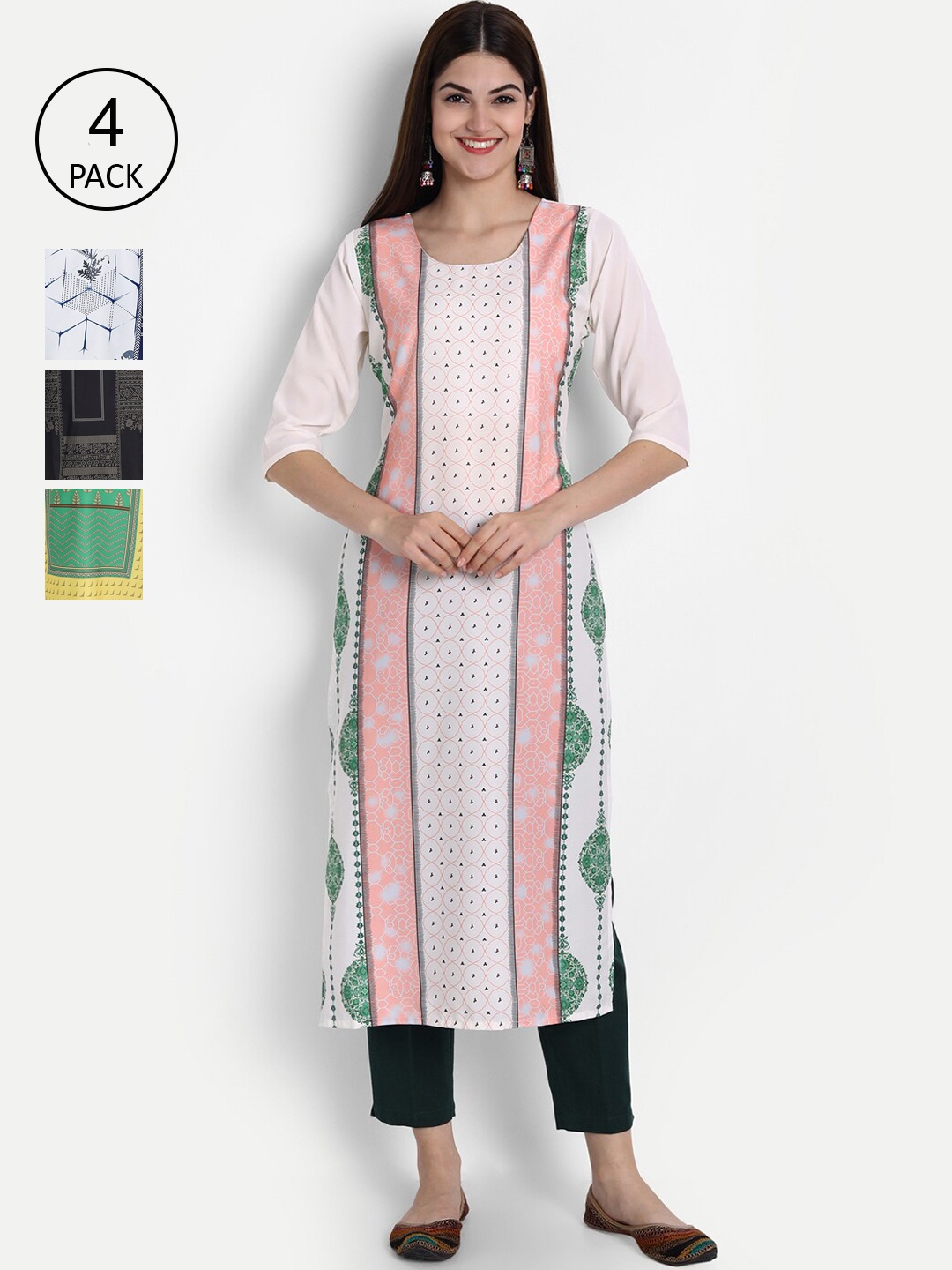 

1 Stop Fashion Women Pack of 4 Digital Print Straight Kurtas, Multi