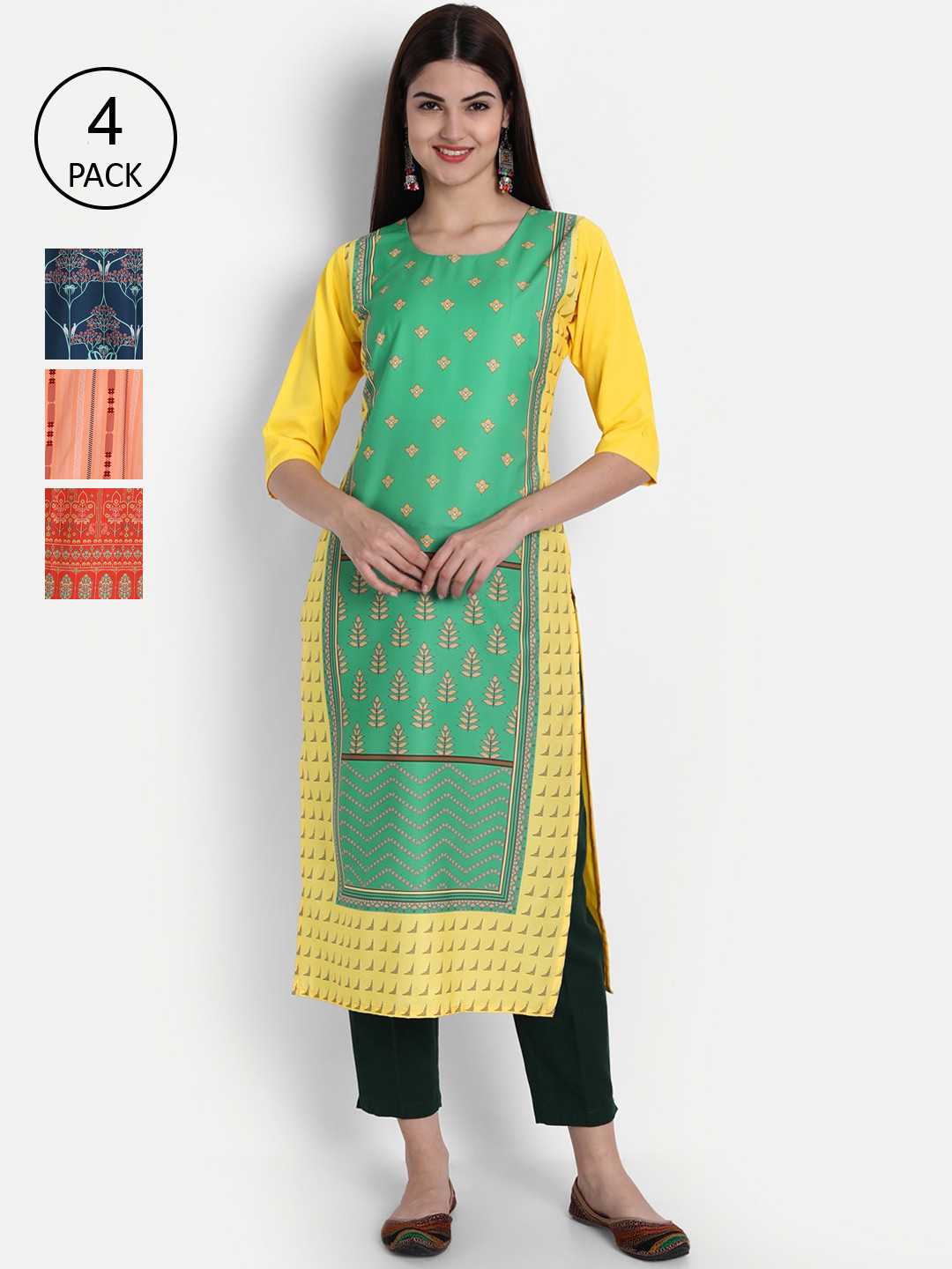 

1 Stop Fashion Women Pack of 4 Digital Print Straight Kurtas, Multi