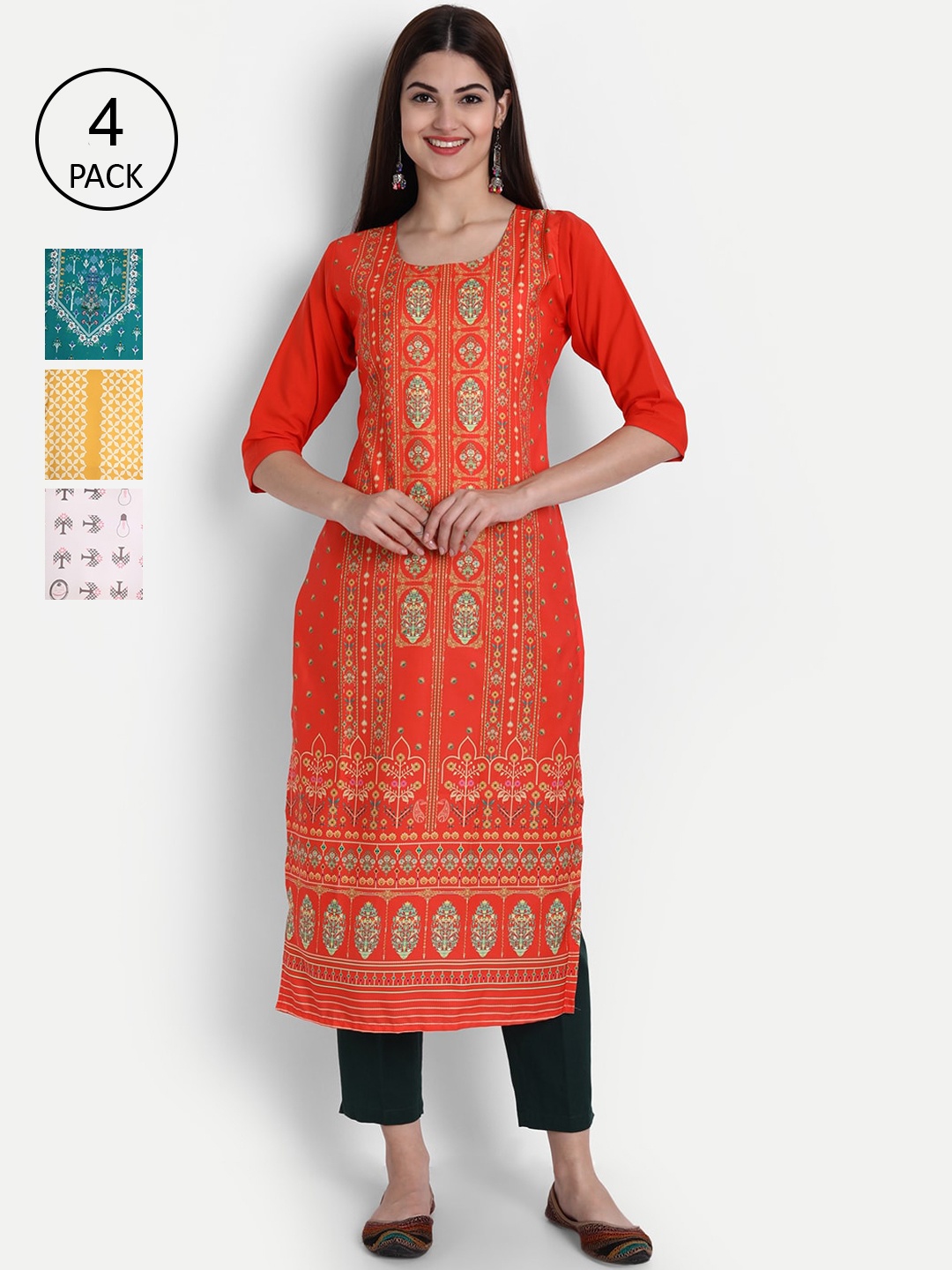 

1 Stop Fashion Women Pack of 4 Digital Print Straight Kurtas, Multi