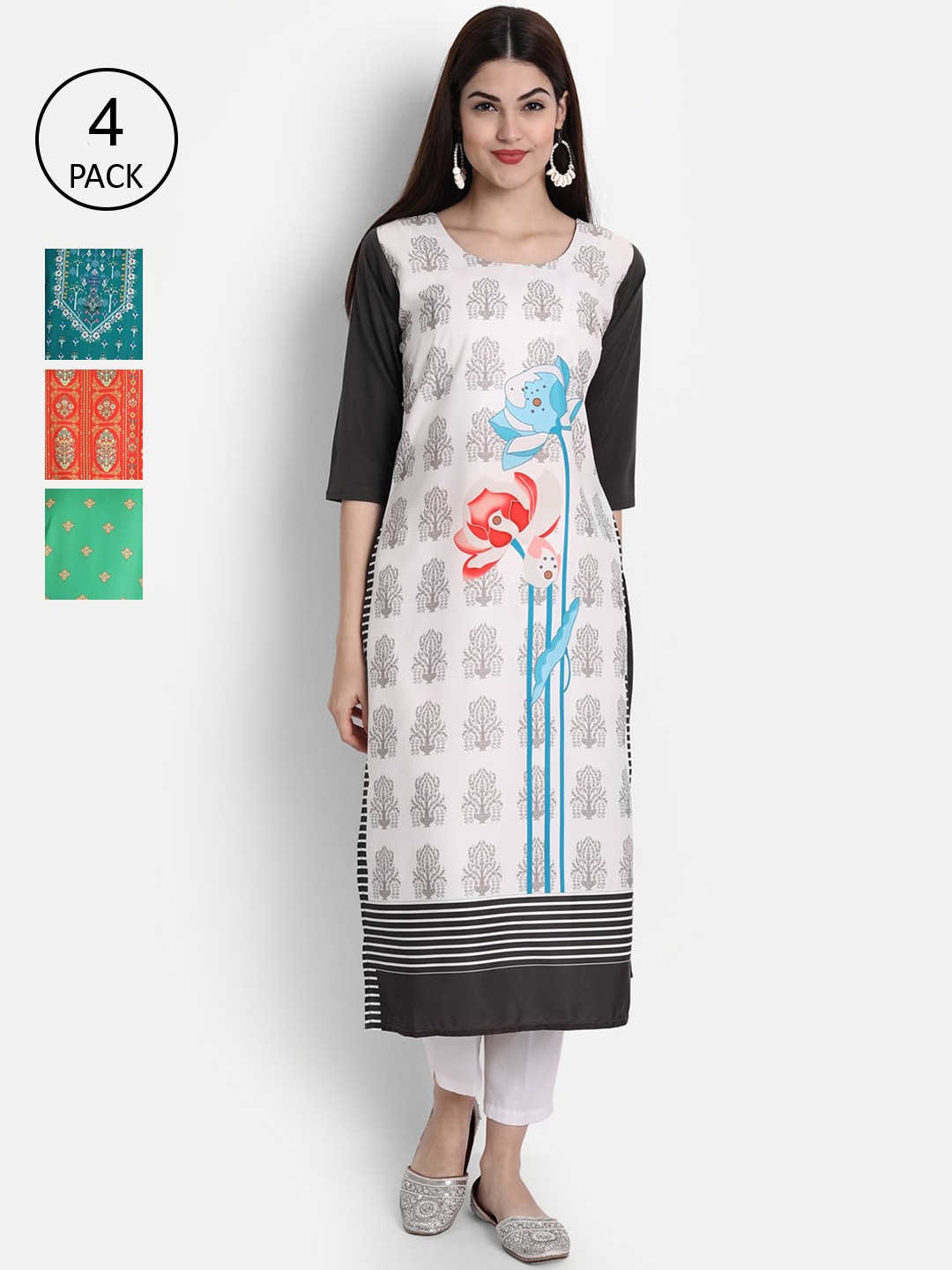 

1 Stop Fashion Women Pack of 4 Digital Print Straight Kurtas, Multi