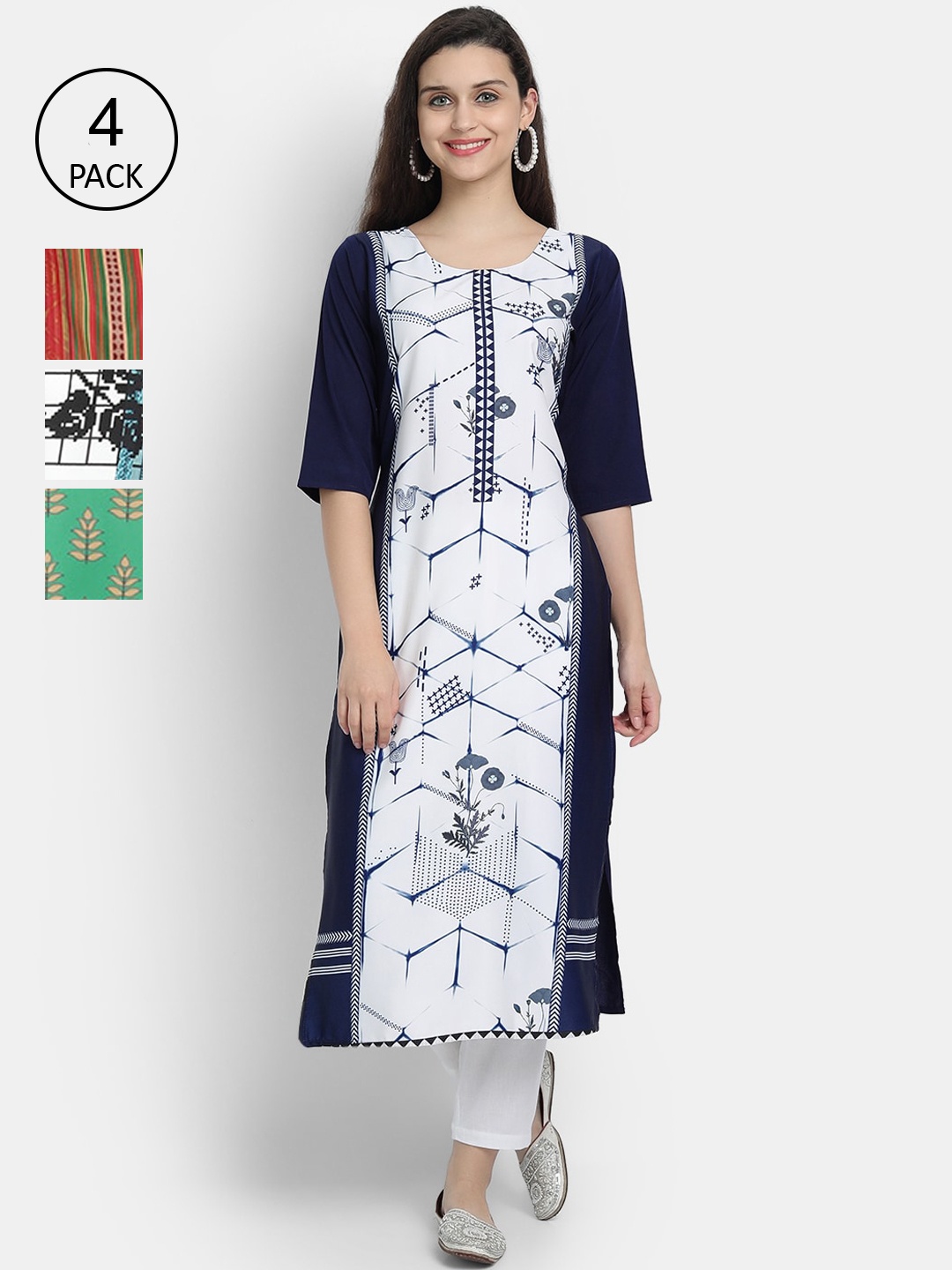 

1 Stop Fashion Women Pack of 4 Digital Print Straight Kurtas, Multi